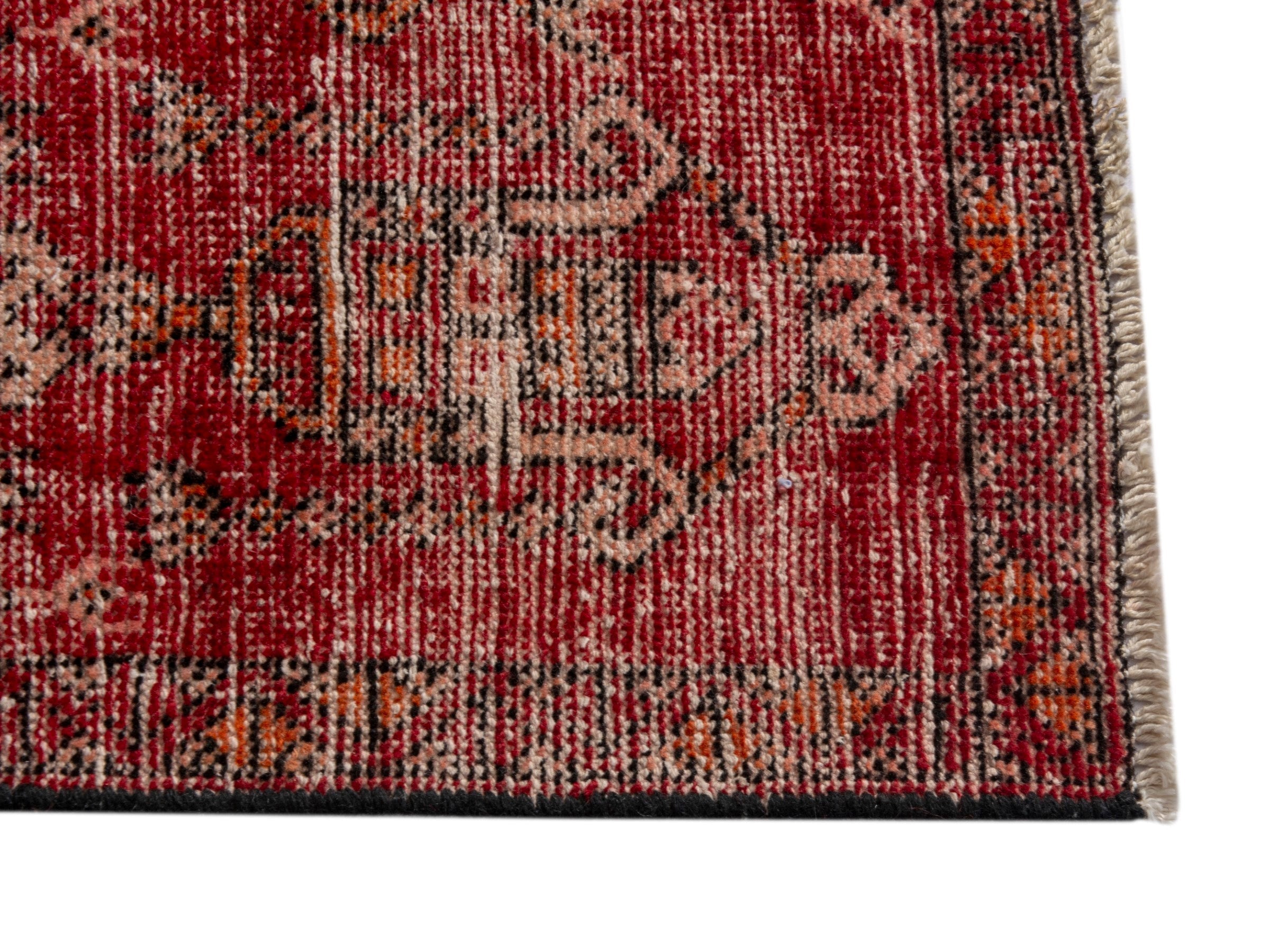 Persian Ferdos accent rug in deep red and muted yellow, view 10 of 18