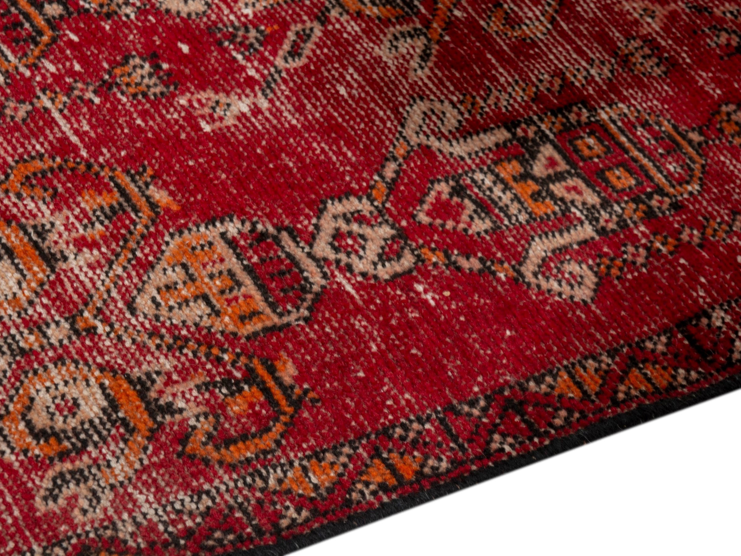 Persian Ferdos accent rug in deep red and muted yellow, view 6 of 18