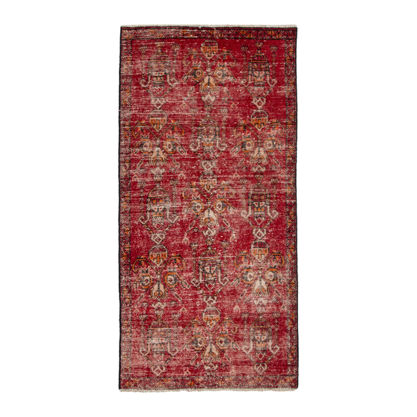 Persian Ferdos runner rug in deep red and muted yellow, 2'9" x 5'7"