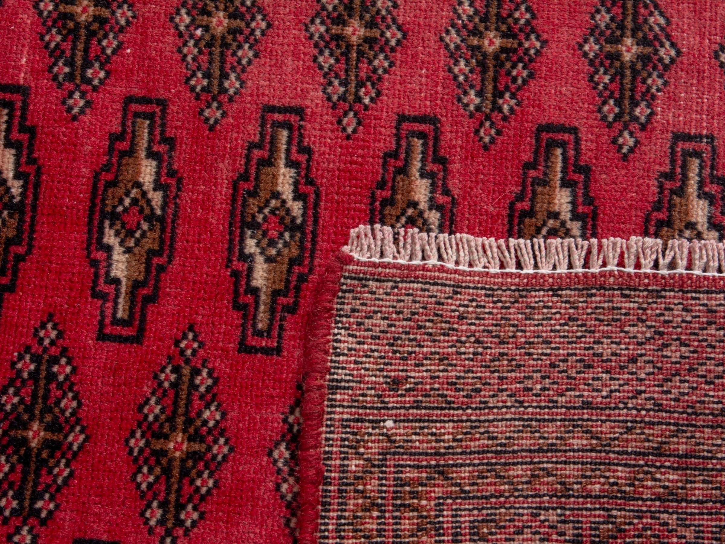 Persian Torkaman accent rug in deep red and burgundy, view 17 of 17