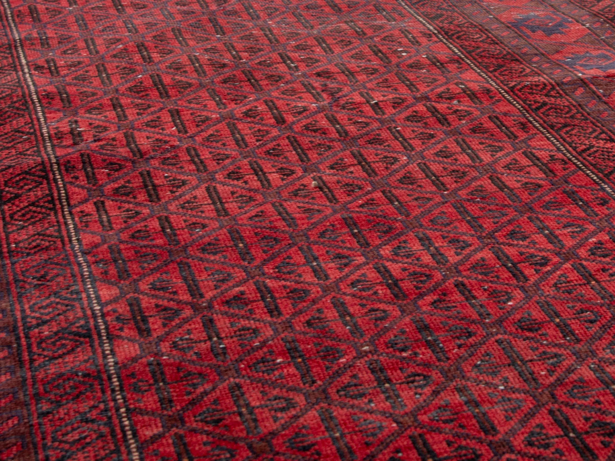 Persian Baluch accent rug in deep red and burgundy, view 8 of 17