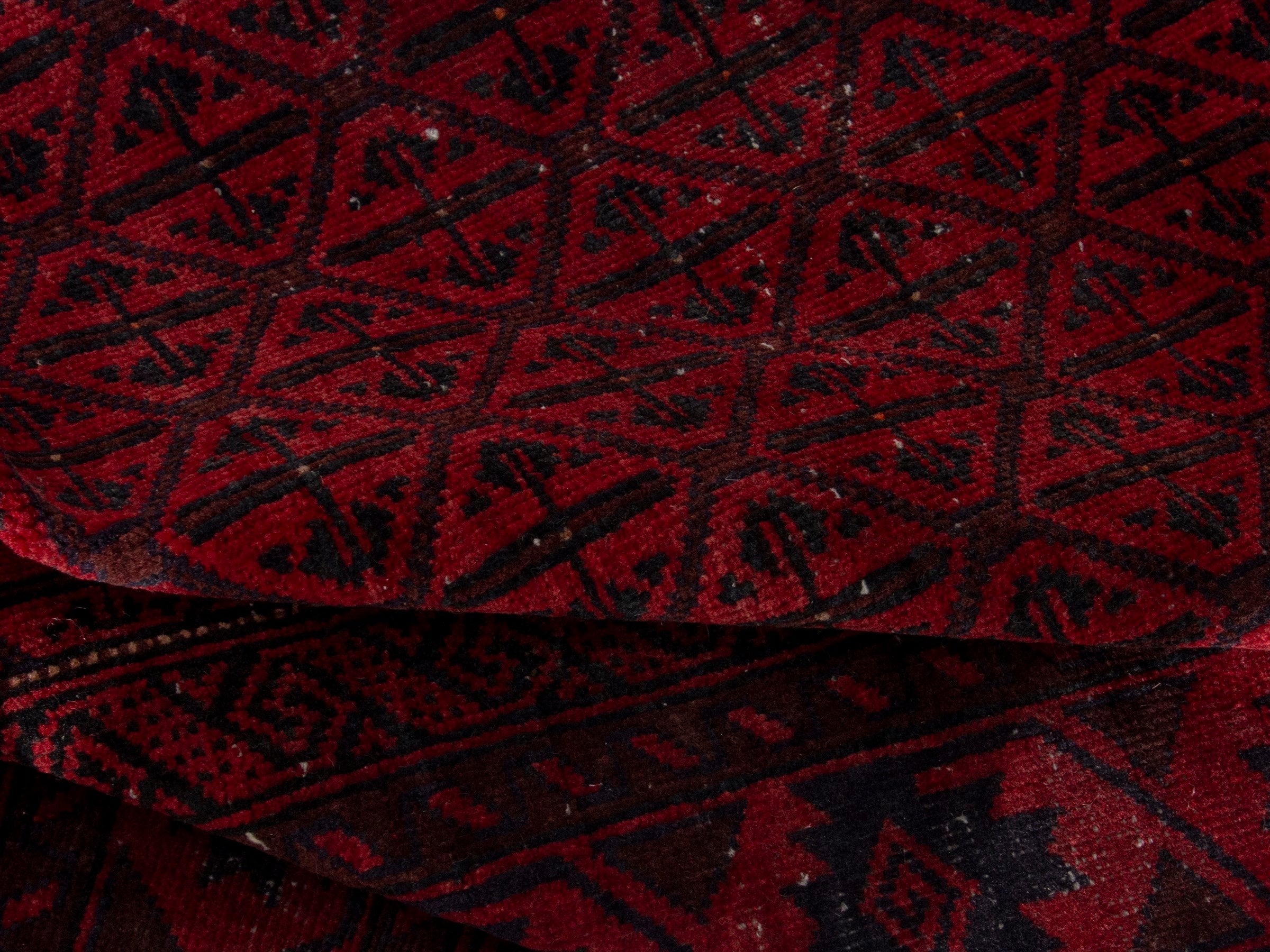 Persian Baluch accent rug in deep red and burgundy, view 16 of 17