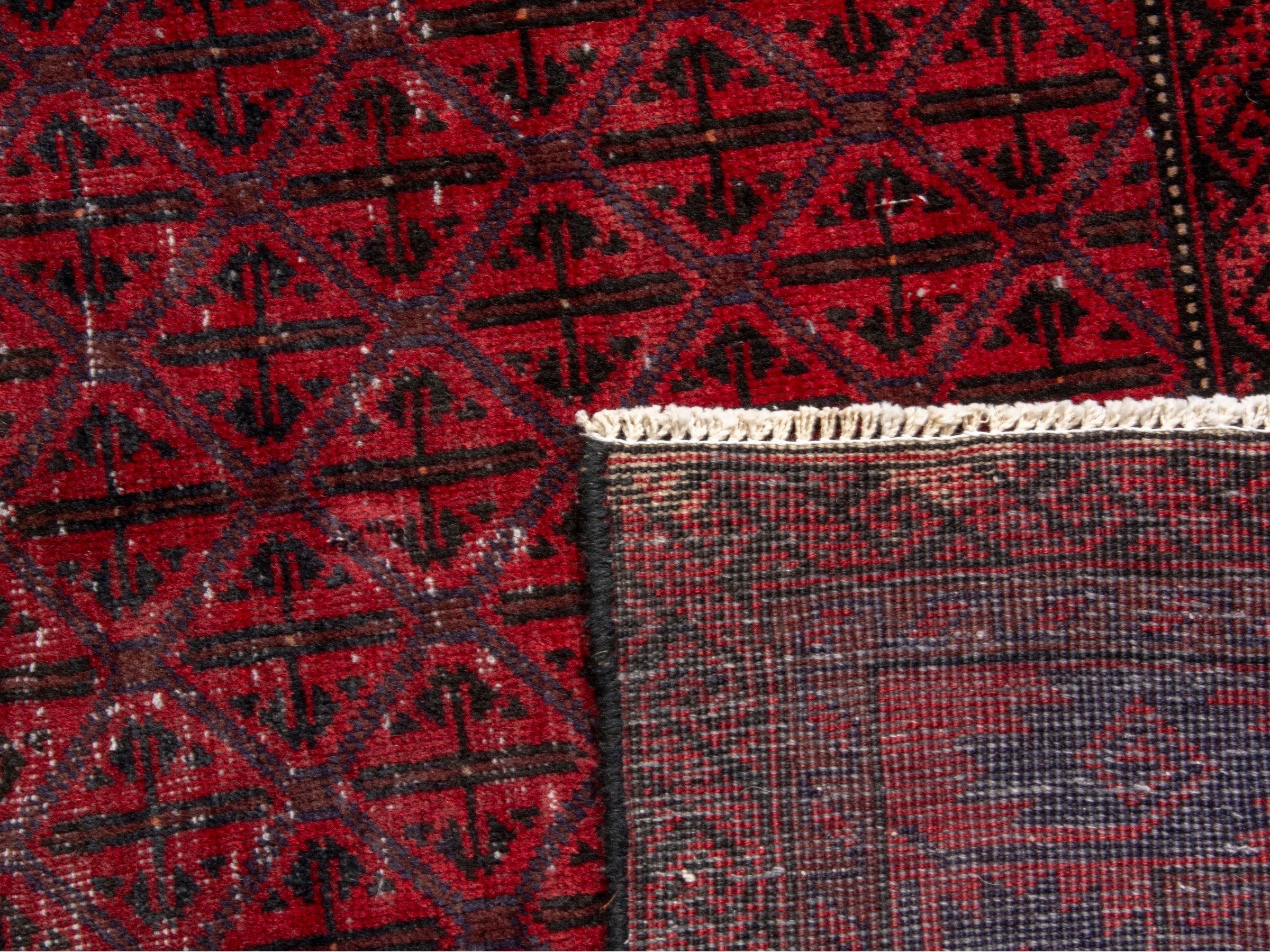 Persian Baluch accent rug in deep red and burgundy, view 17 of 17
