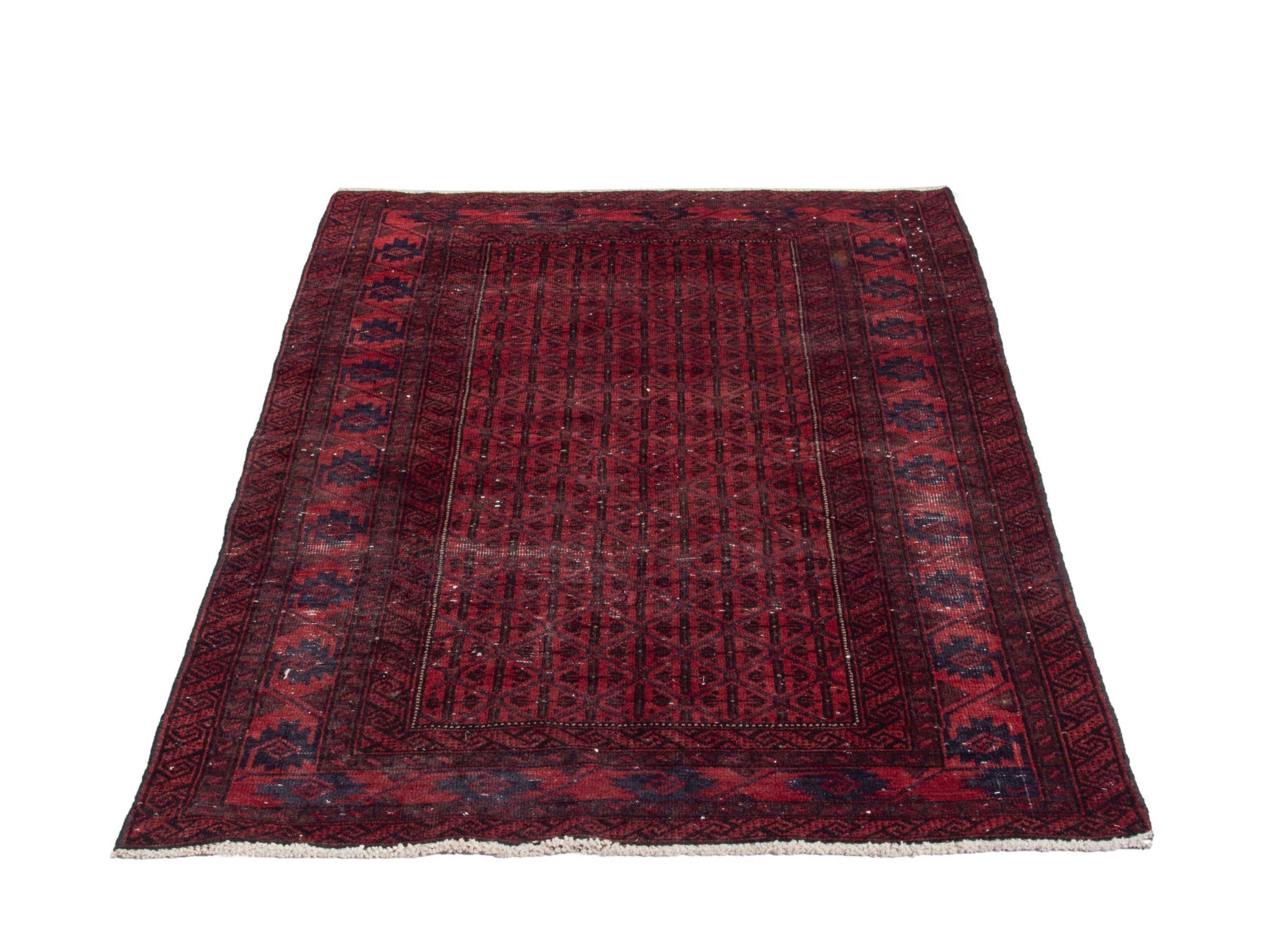 Persian Baluch accent rug in deep red and burgundy, view 3 of 17