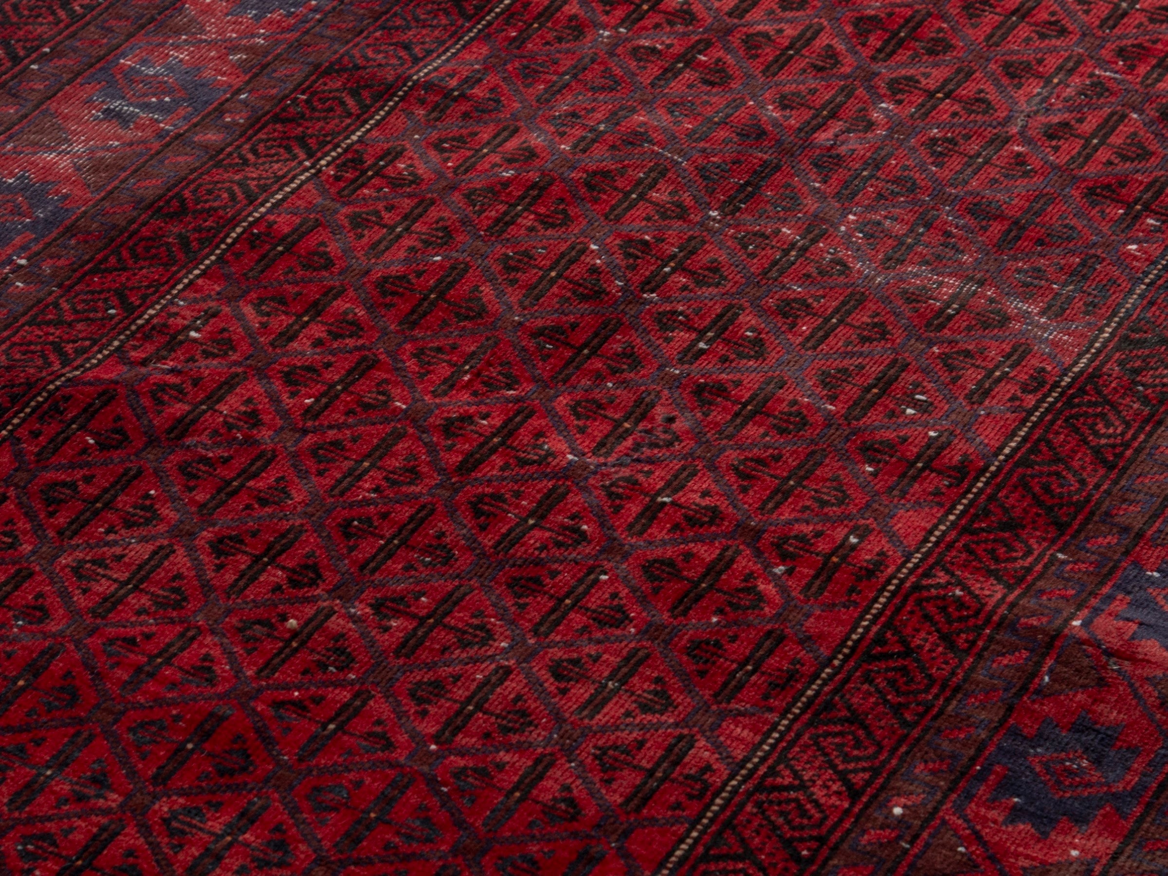 Persian Baluch accent rug in deep red and burgundy, view 7 of 17