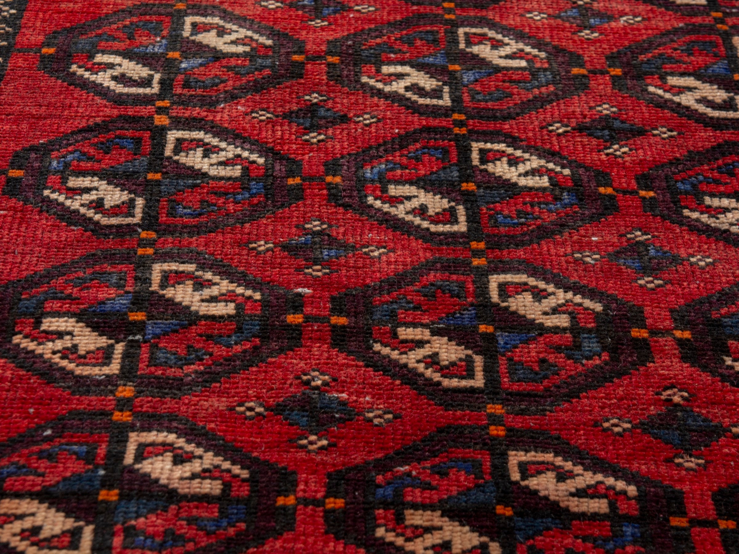 Persian Baluch accent rug in deep red and cream, view 8 of 18