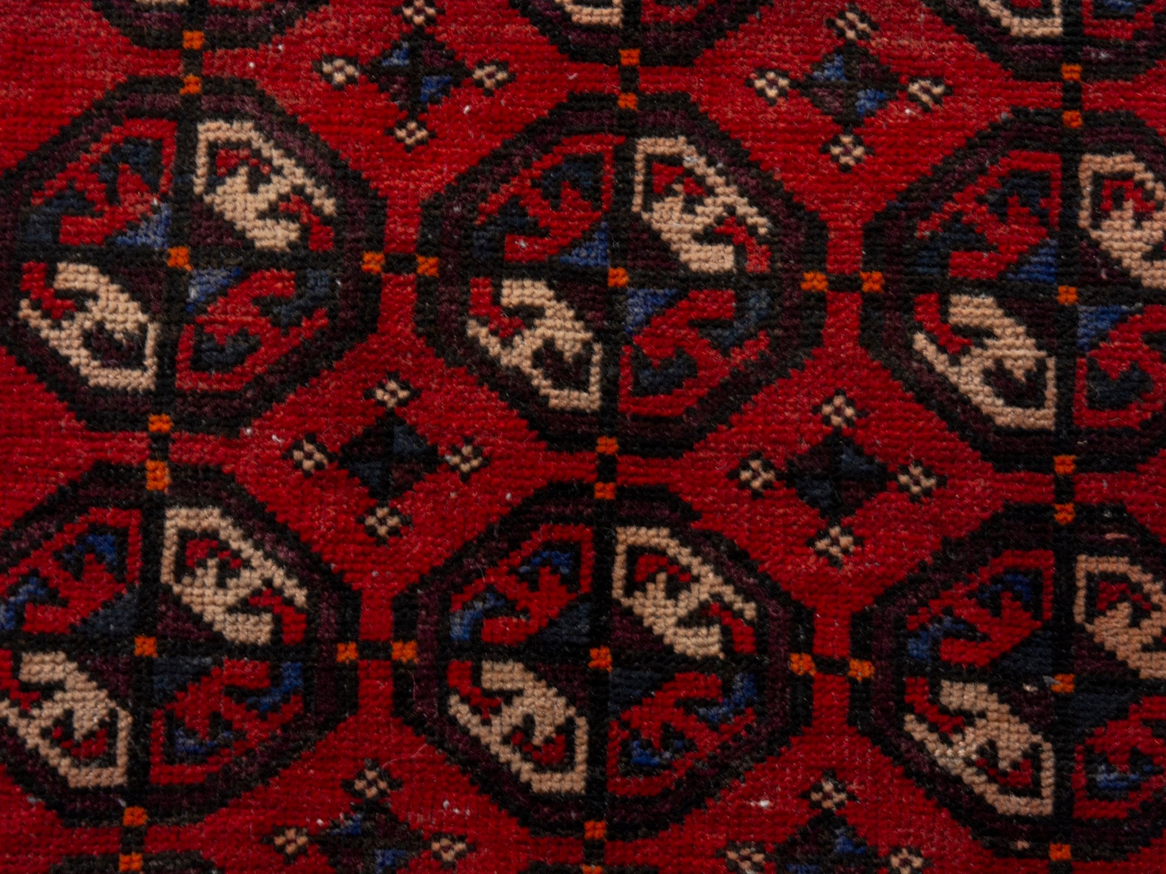 Persian Baluch accent rug in deep red and cream, view 12 of 18