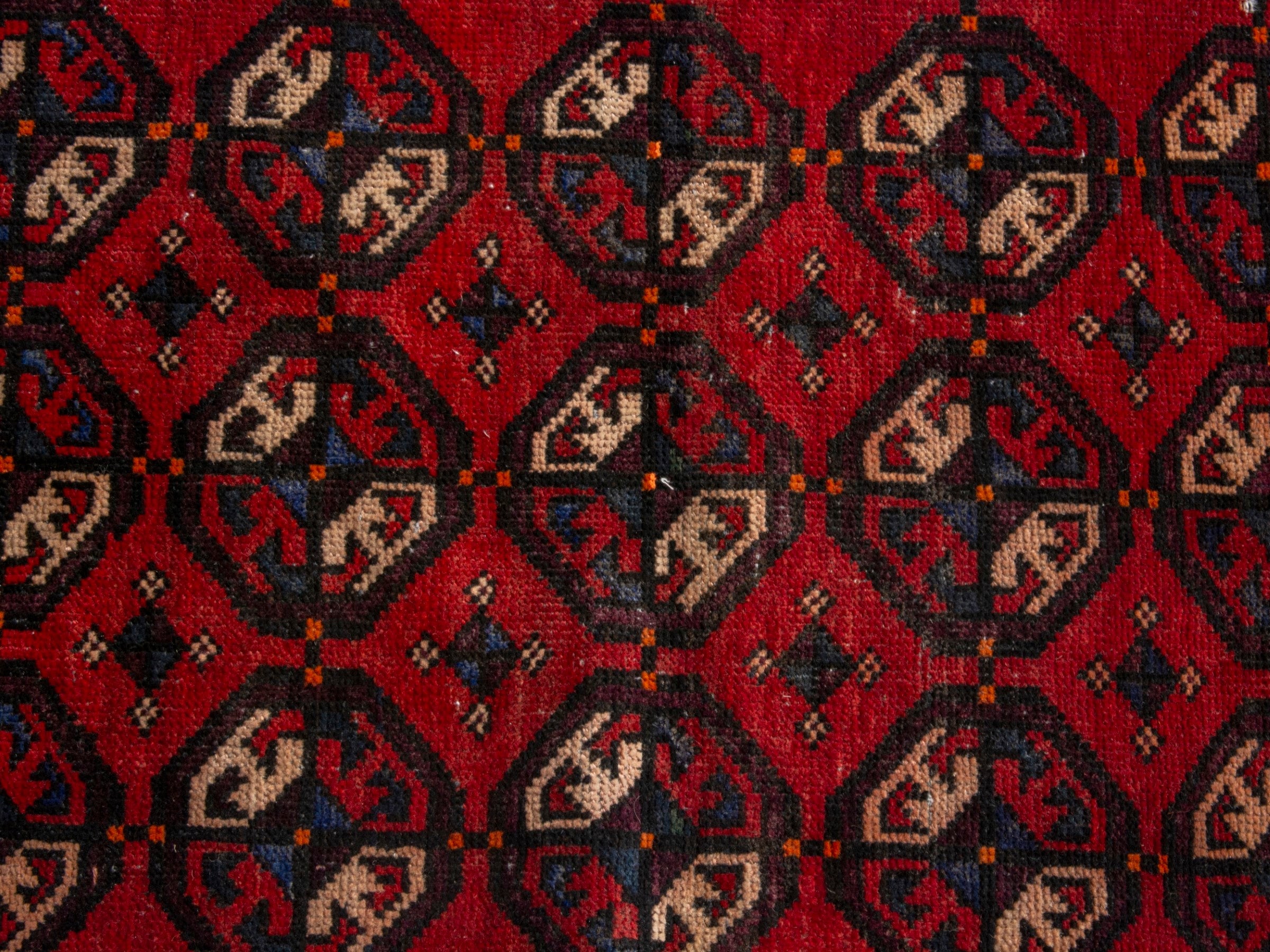 Persian Baluch accent rug in deep red and cream, view 14 of 18