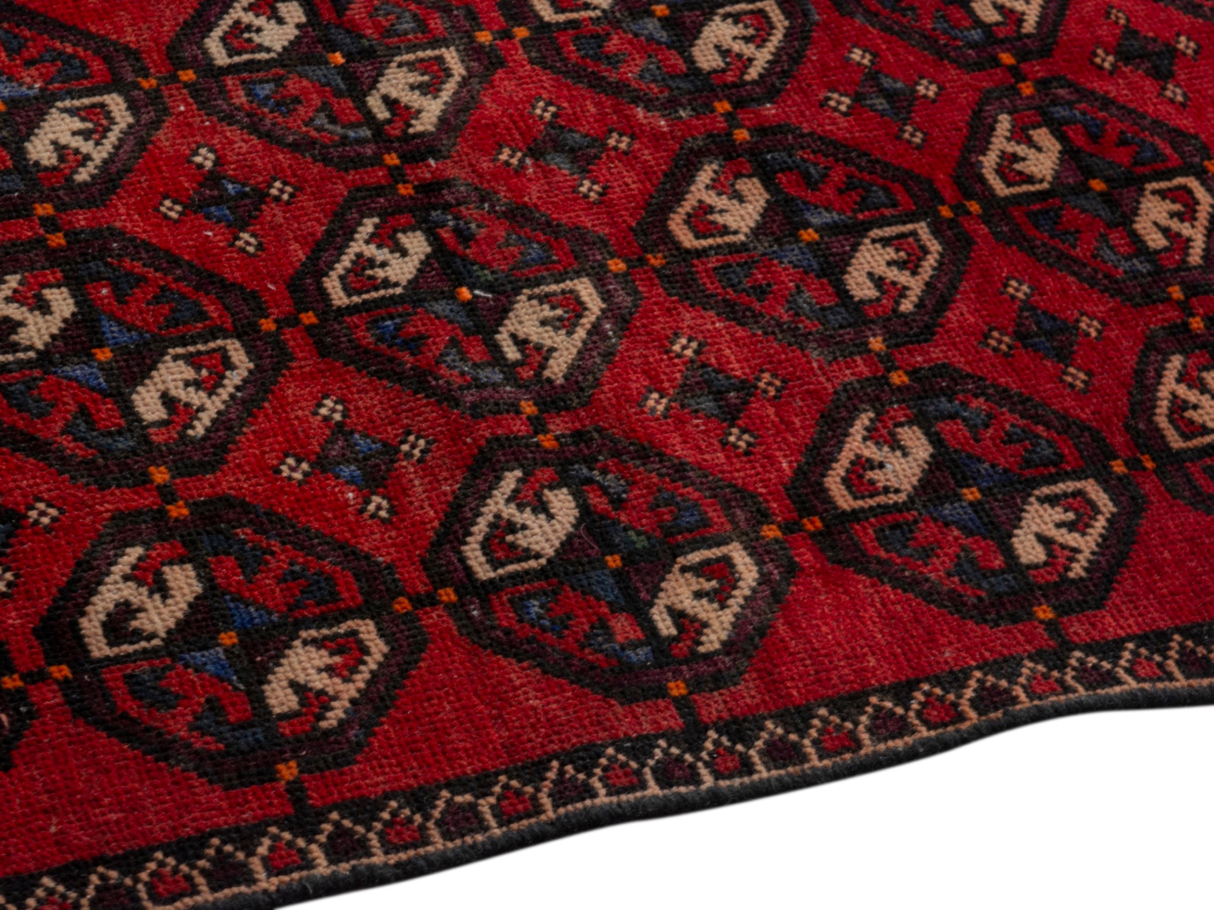 Persian Baluch accent rug in deep red and cream, view 6 of 18