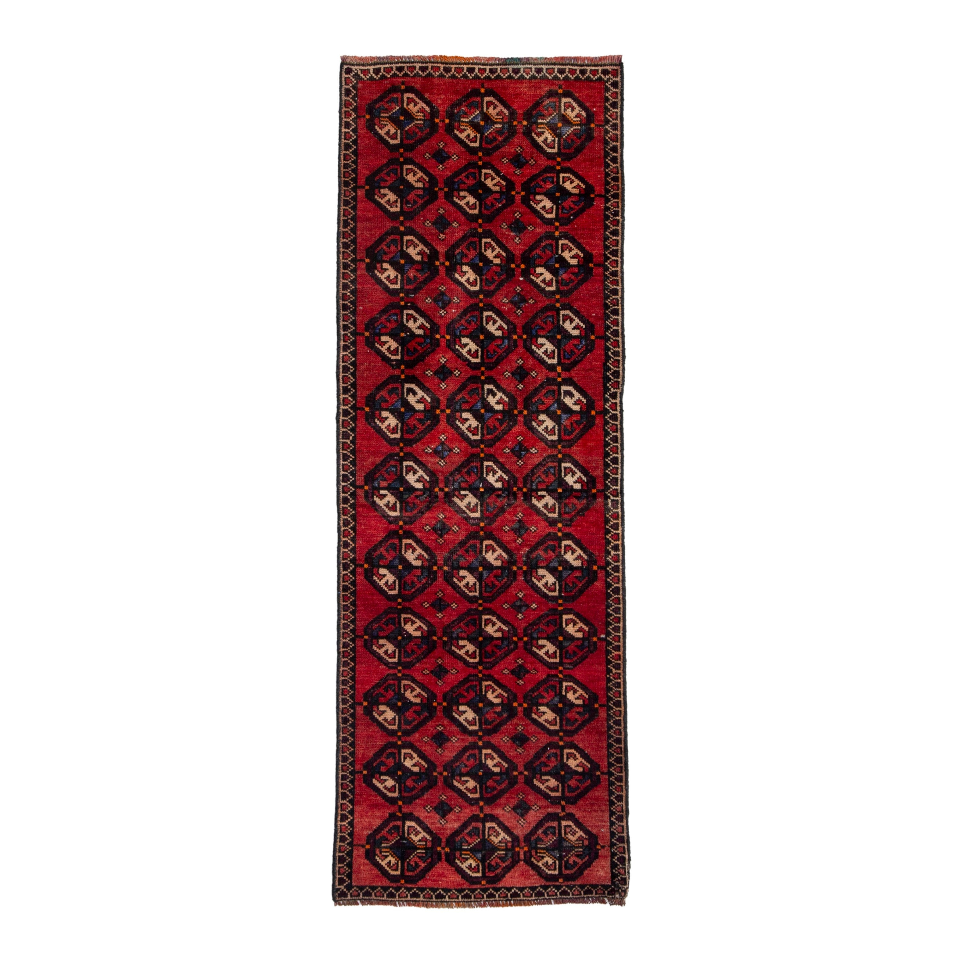 Persian Baluch accent rug in deep red and cream, 2' x 5'7"