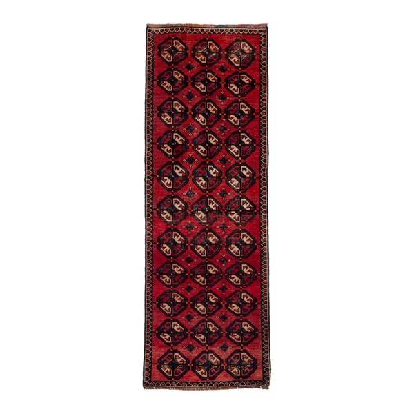 Persian Baluch runner rug in deep red and cream, 2' x 5'7"