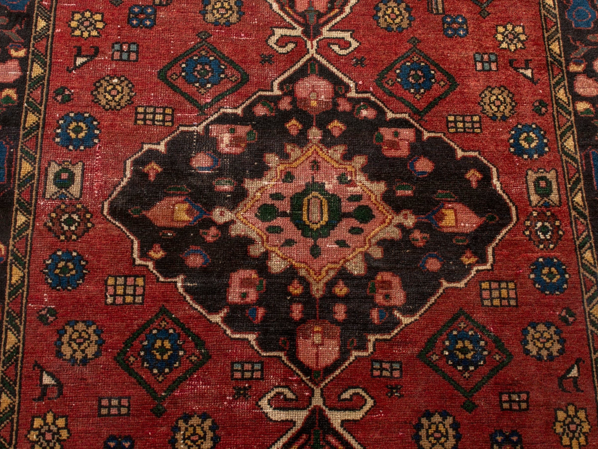 Persian Zanjan area rug in deep red and black, view 13 of 20