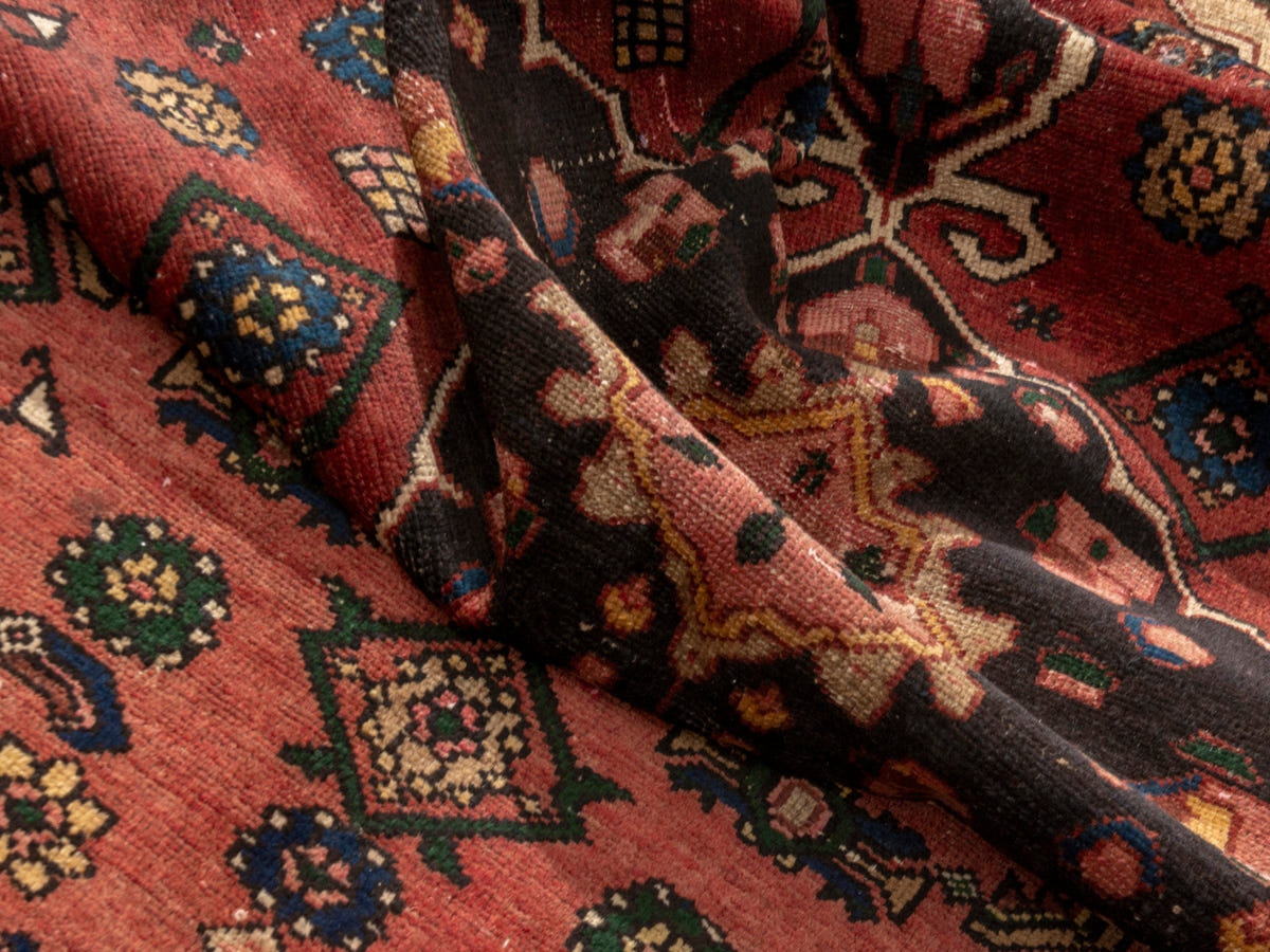 Persian Zanjan area rug in deep red and black, view 16 of 20