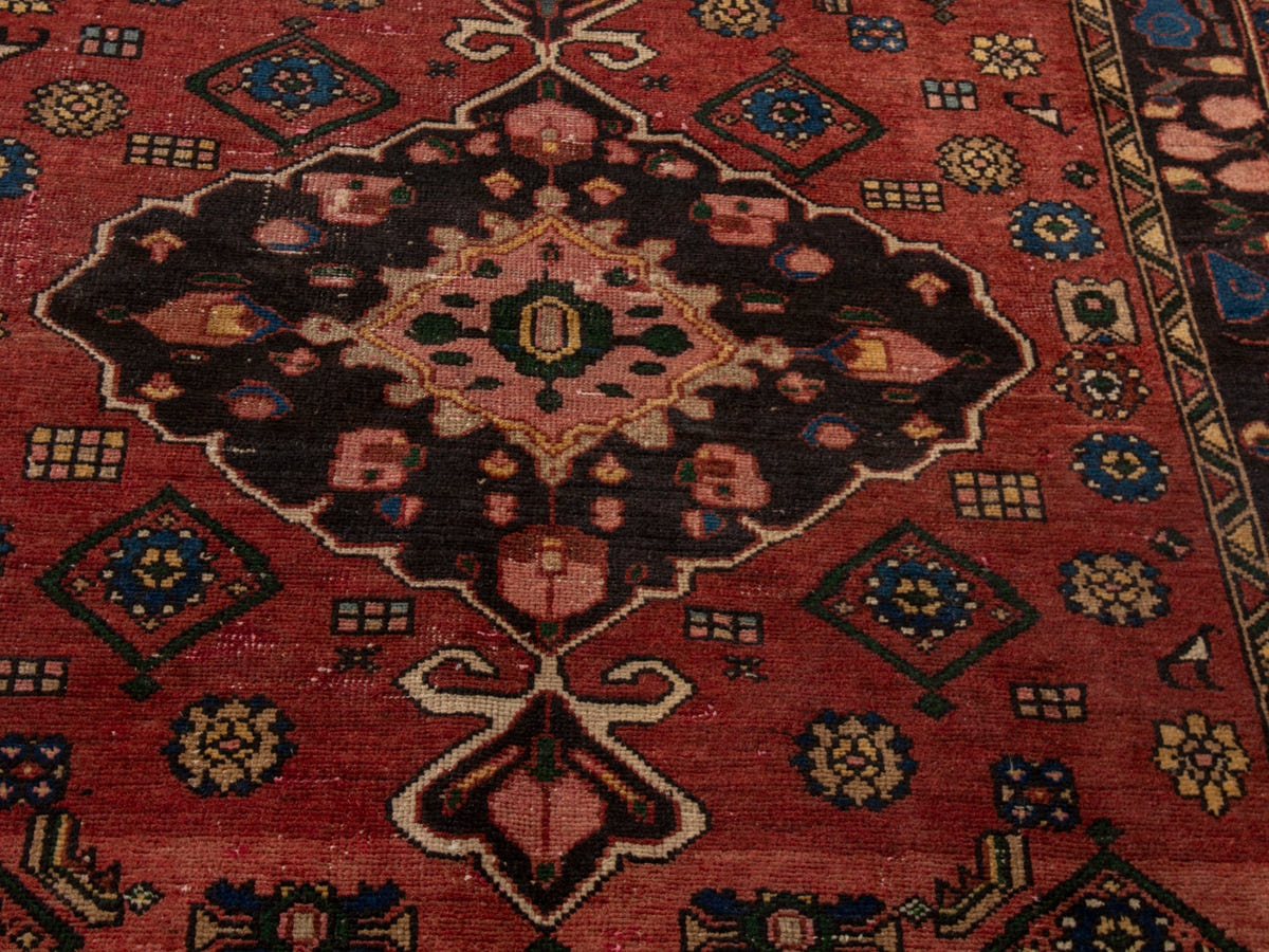 Persian Zanjan area rug in deep red and black, view 8 of 20