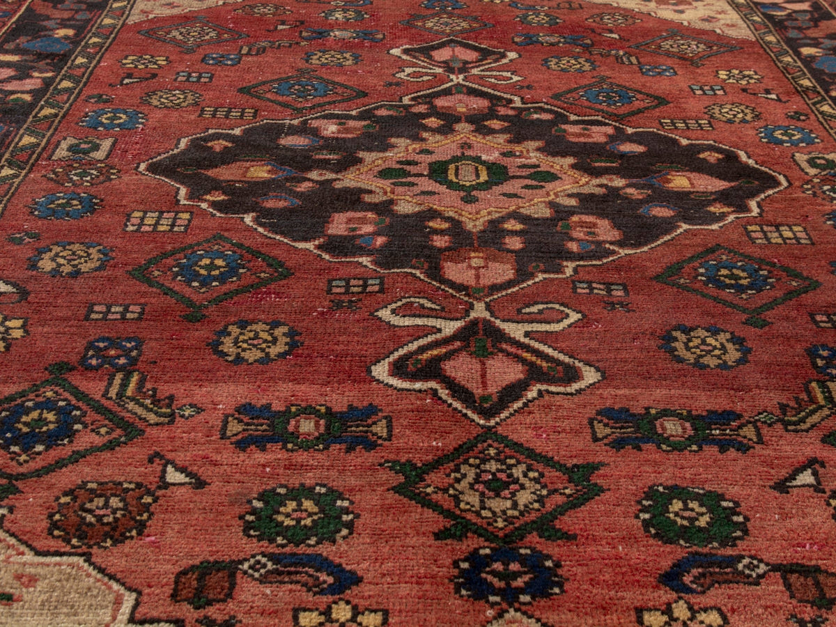 Persian Zanjan area rug in deep red and black, view 10 of 20