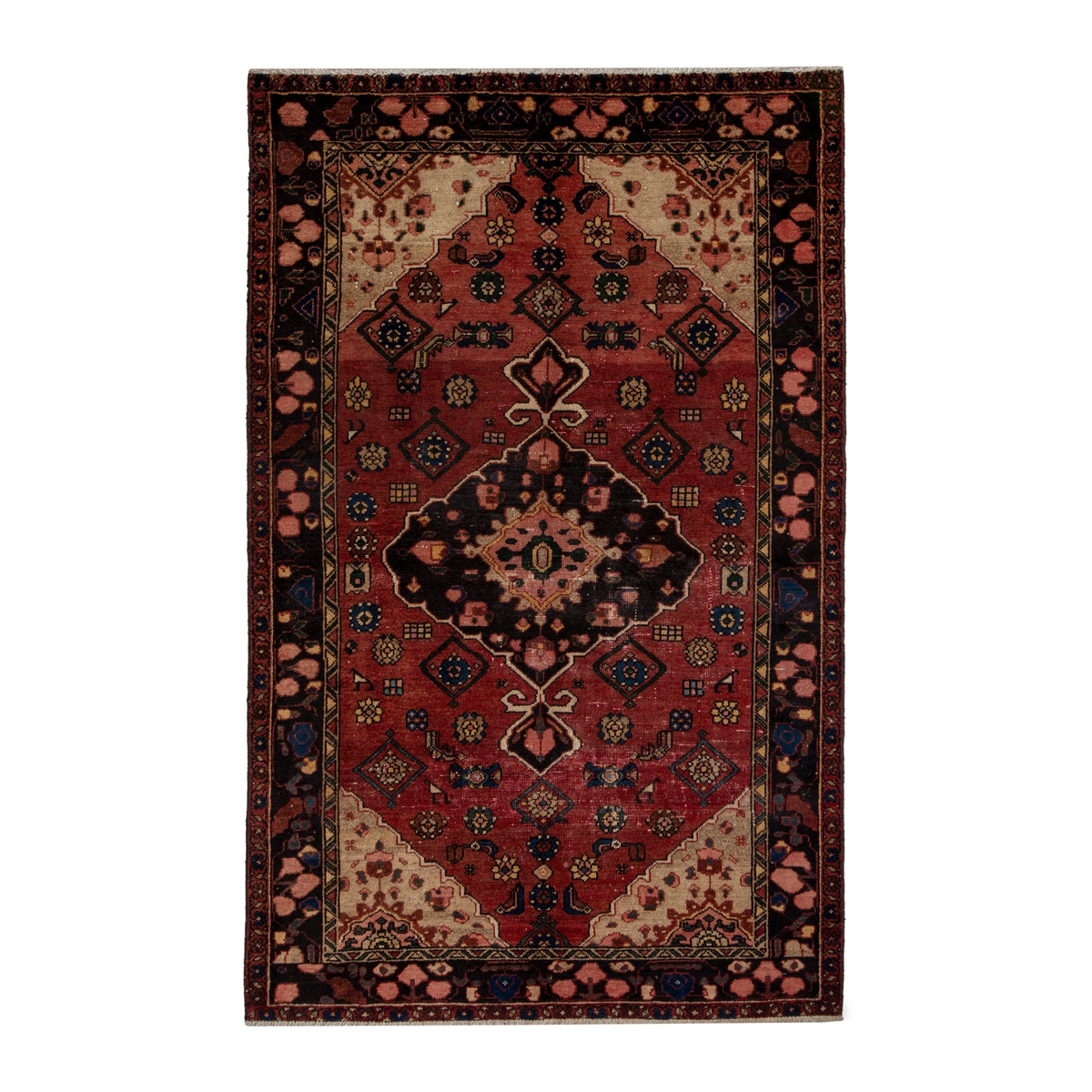 Persian Zanjan area rug in deep red and black, 4'6" x 7'3"