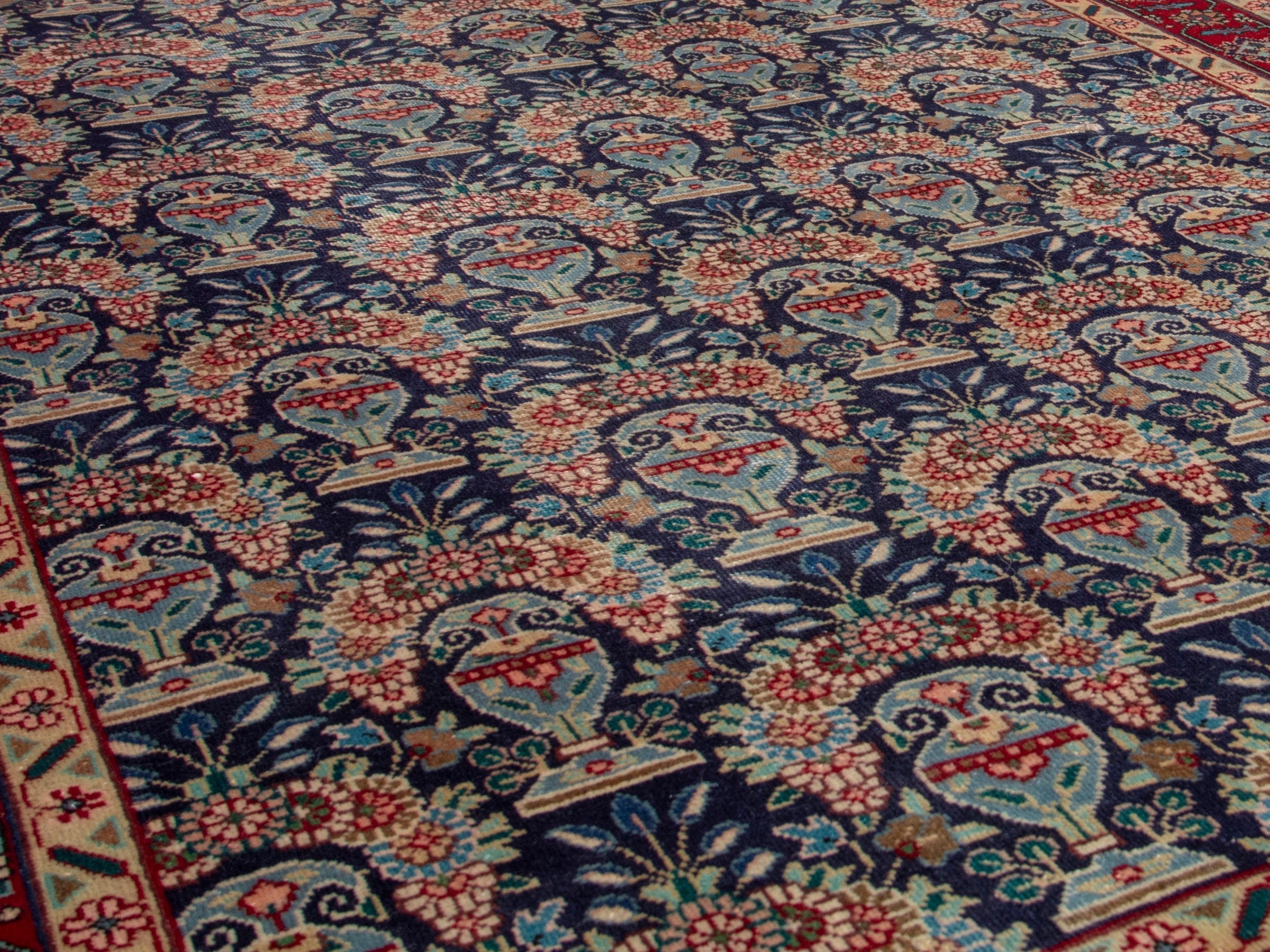 Persian Tabriz accent rug in navy and deep red, view 7 of 17
