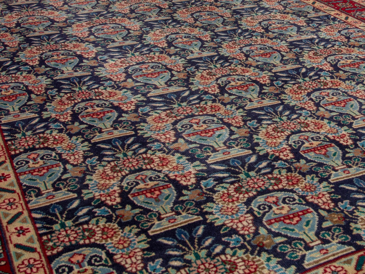 Persian Tabriz accent rug in navy and deep red, view 11 of 18
