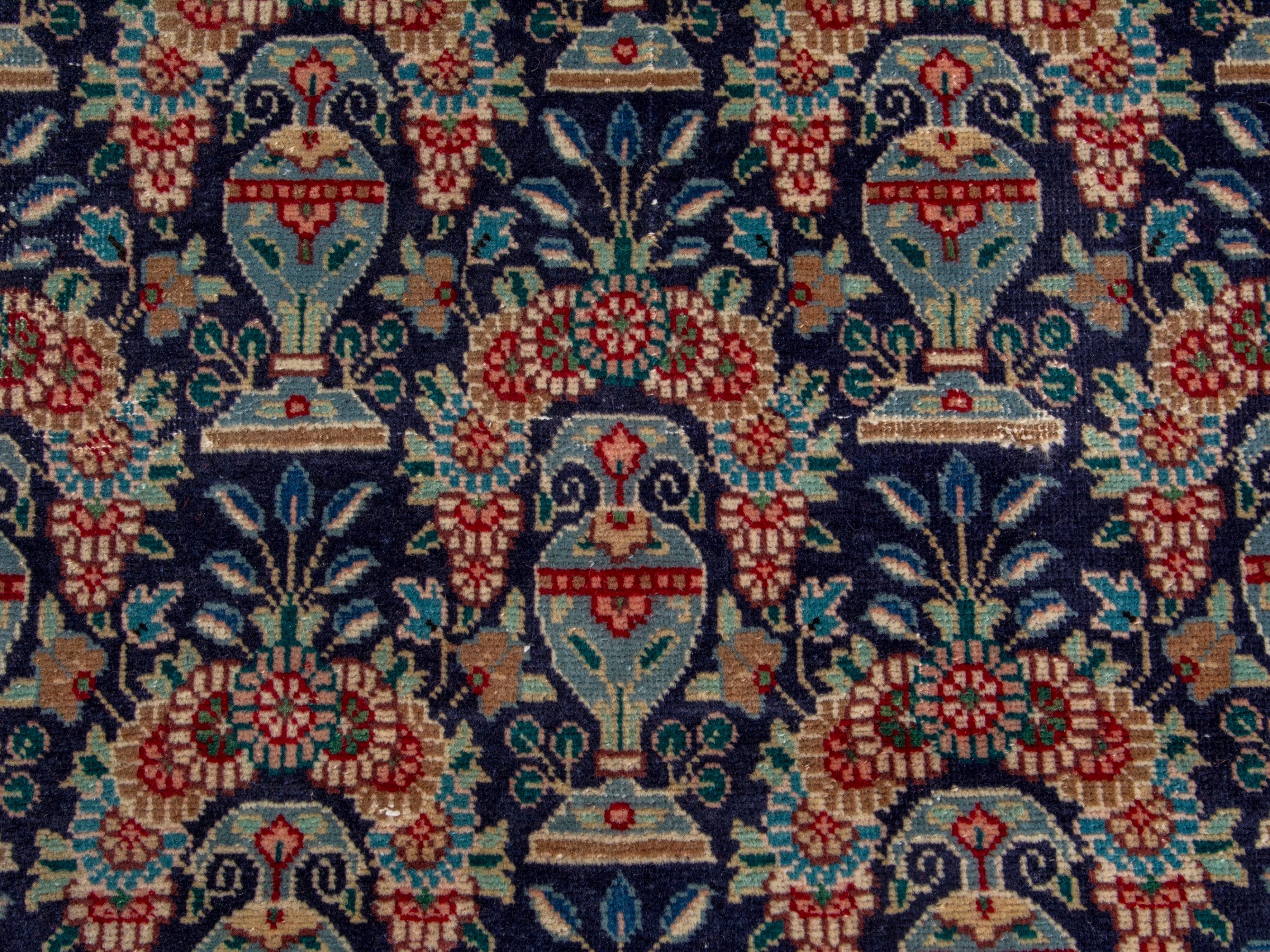 Persian Tabriz accent rug in navy and deep red, view 13 of 17