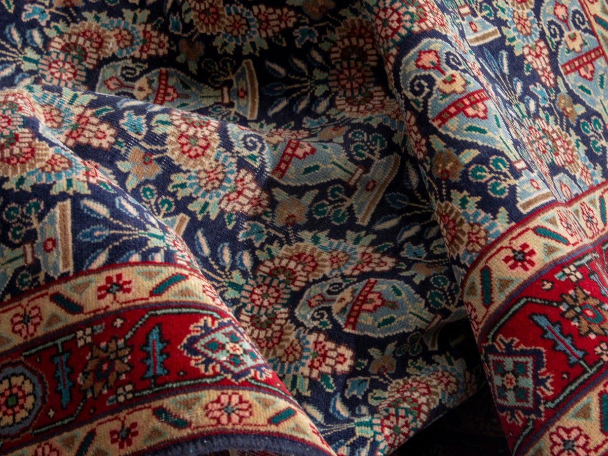 Persian Tabriz accent rug in navy and deep red, view 15 of 18