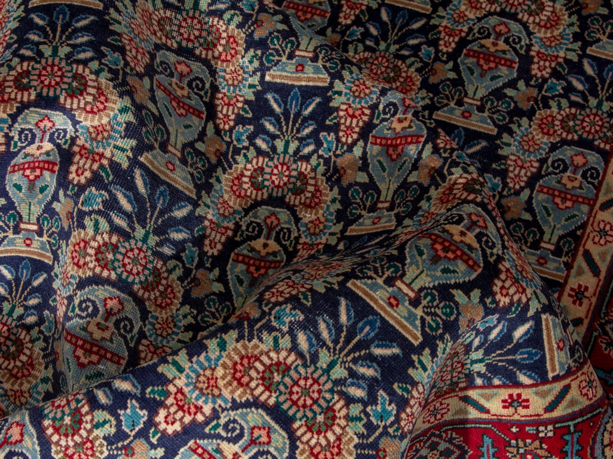 Persian Tabriz accent rug in navy and deep red, view 16 of 18