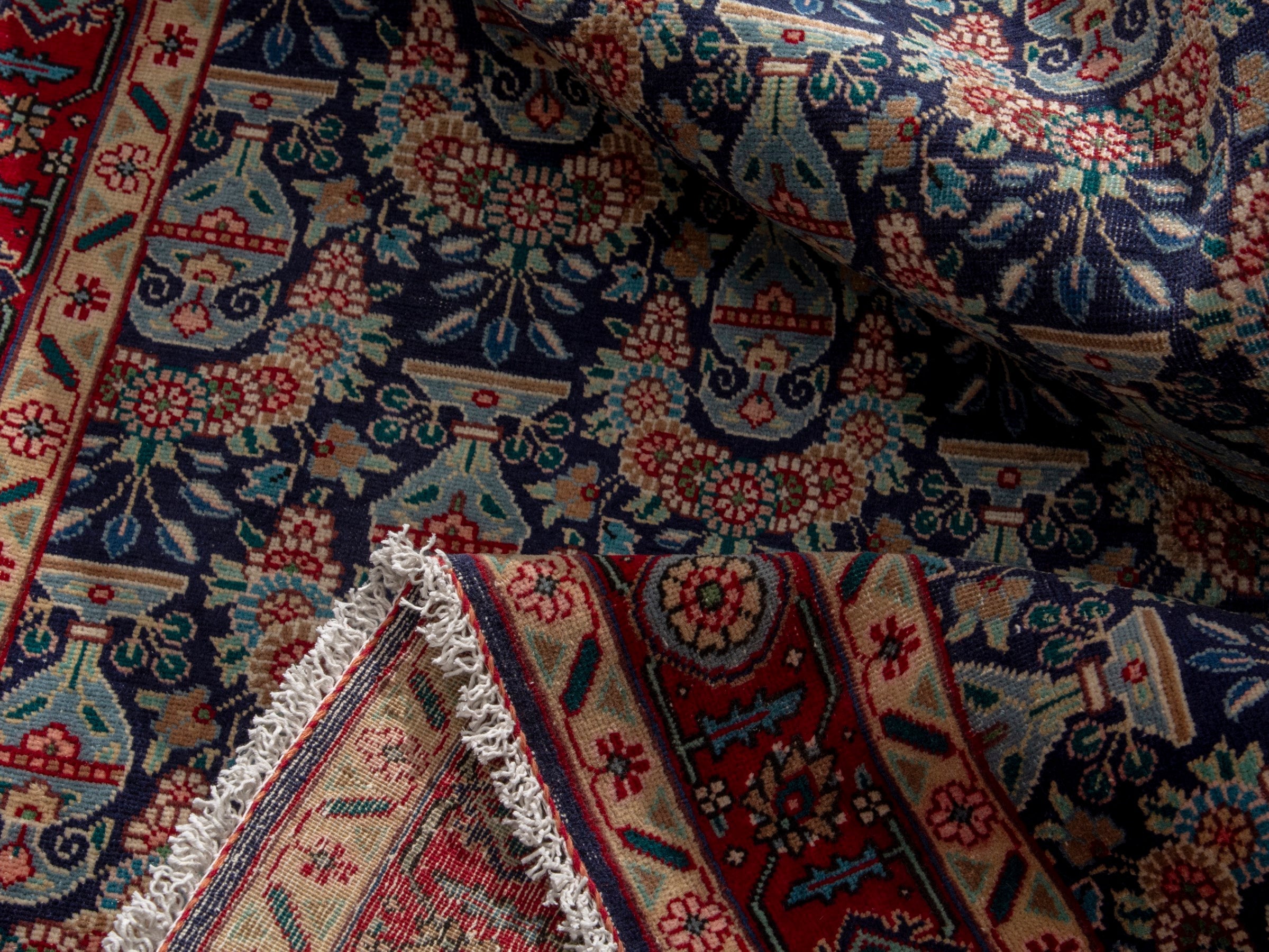 Persian Tabriz accent rug in navy and deep red, view 16 of 17