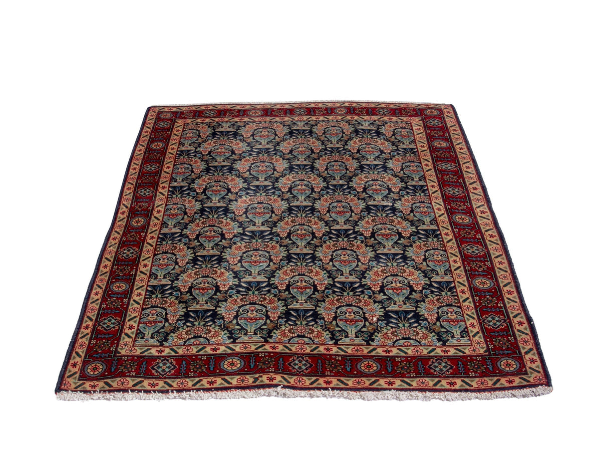 Persian Tabriz accent rug in navy and deep red, view 3 of 18