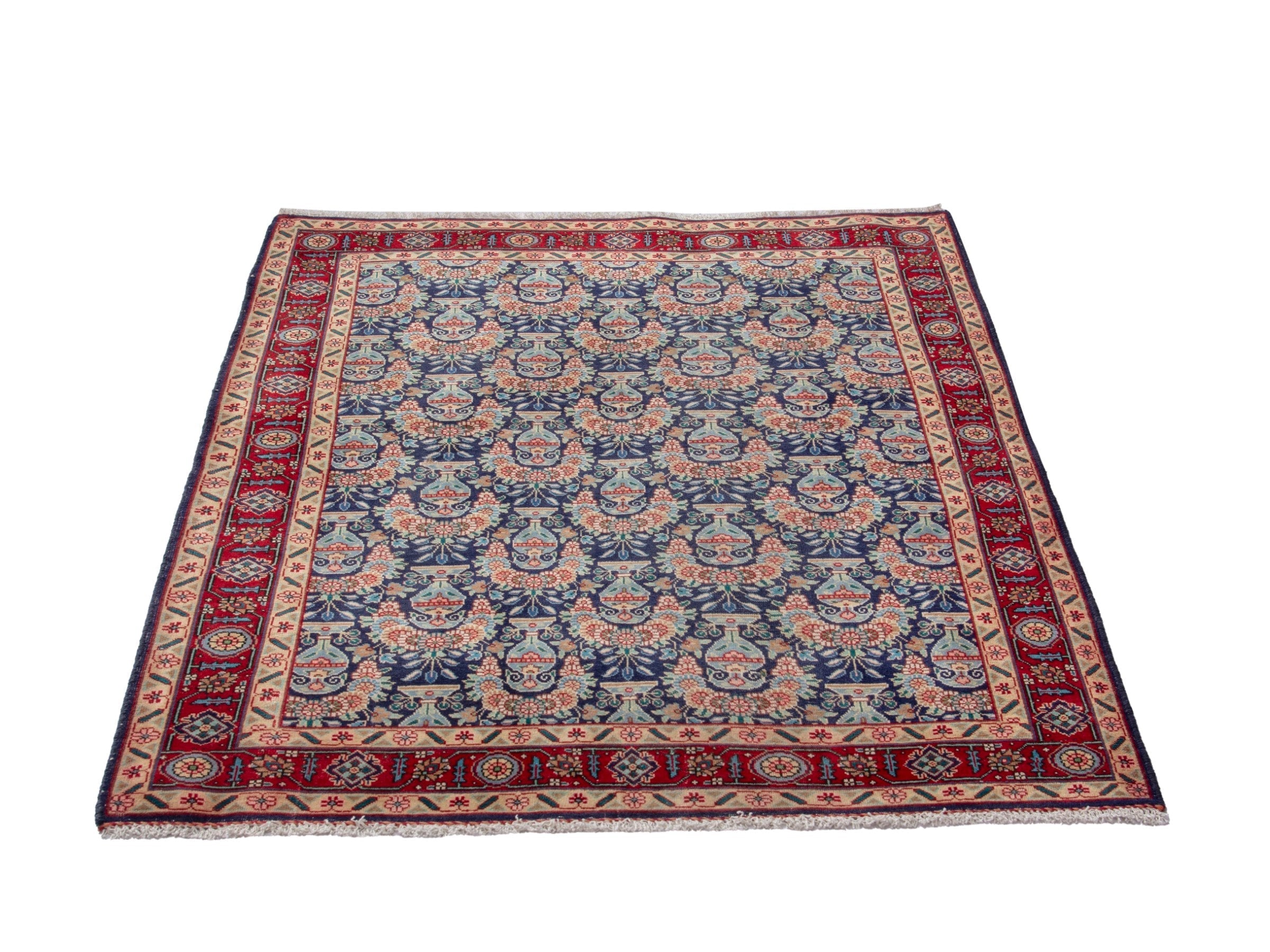 Persian Tabriz accent rug in navy and deep red, view 3 of 17