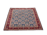 Persian Tabriz accent rug in navy and deep red, view 4 of 18