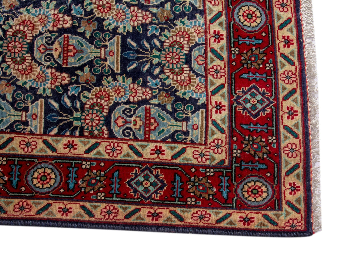 Persian Tabriz accent rug in navy and deep red, view 6 of 18