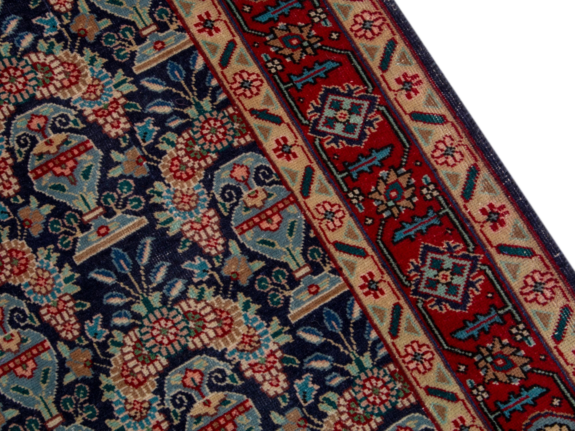 Persian Tabriz accent rug in navy and deep red, view 8 of 17