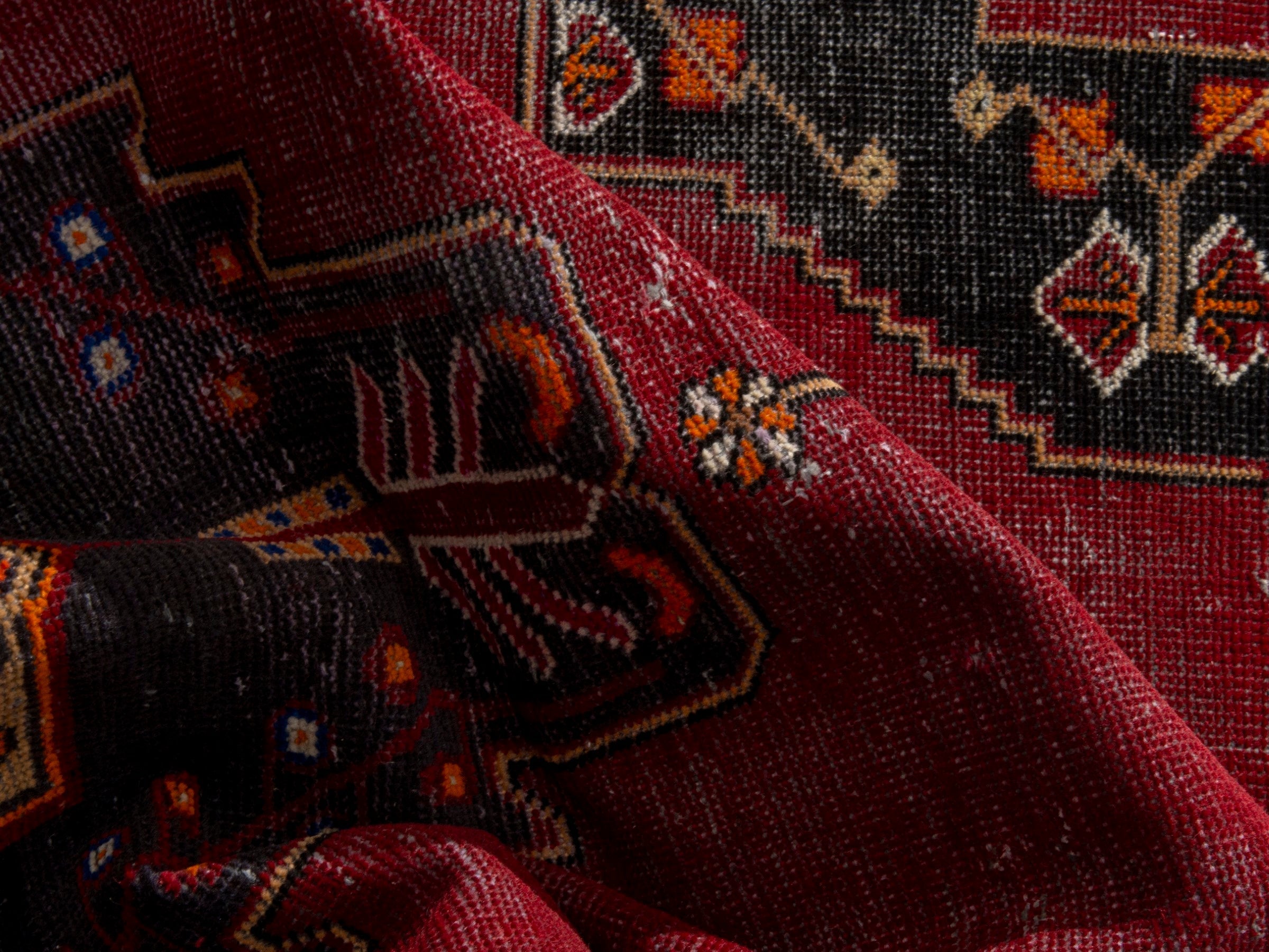 Persian Ferdos accent rug in burgundy and dark blue, view 17 of 20