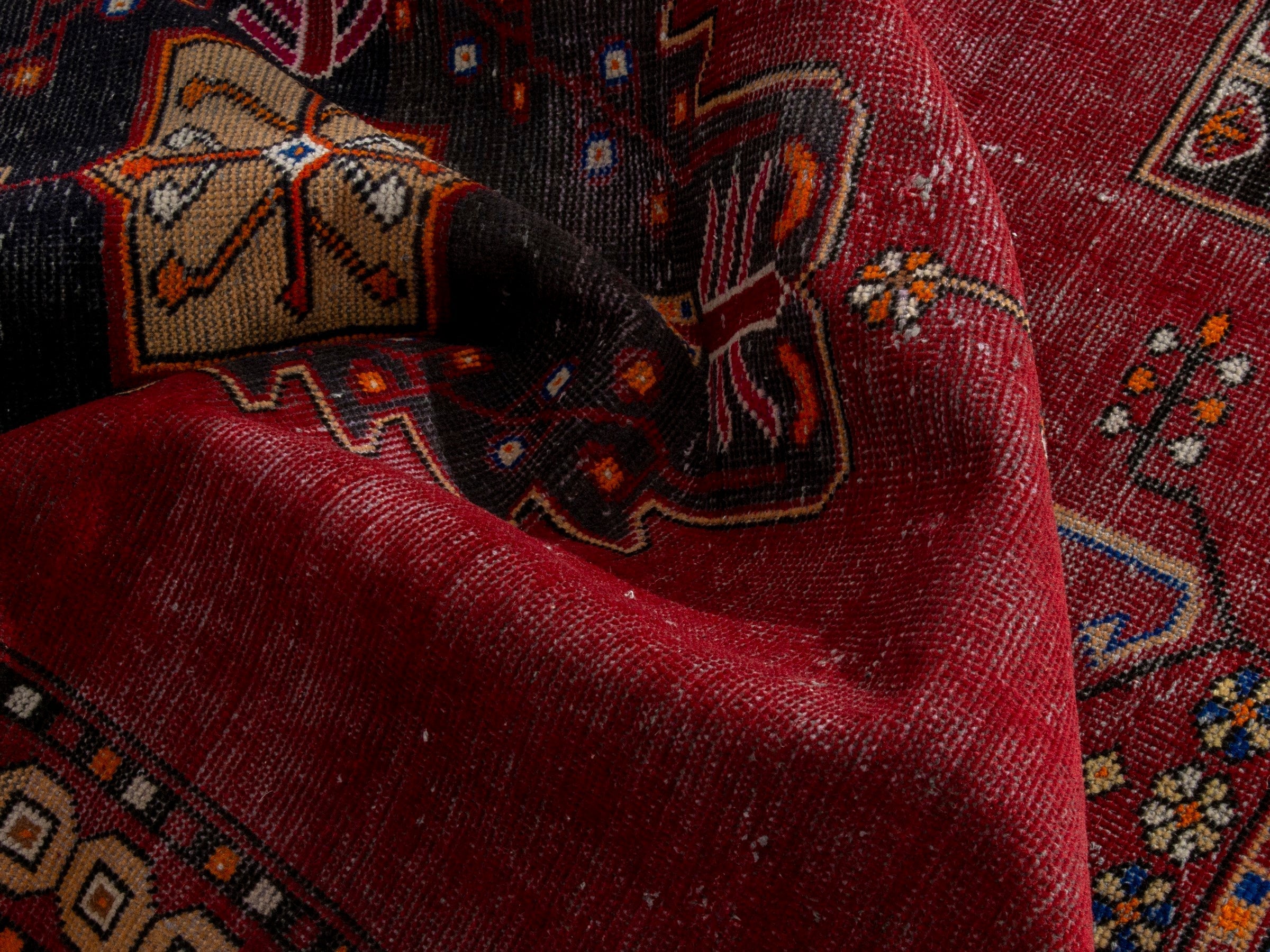Persian Ferdos accent rug in burgundy and dark blue, view 18 of 20