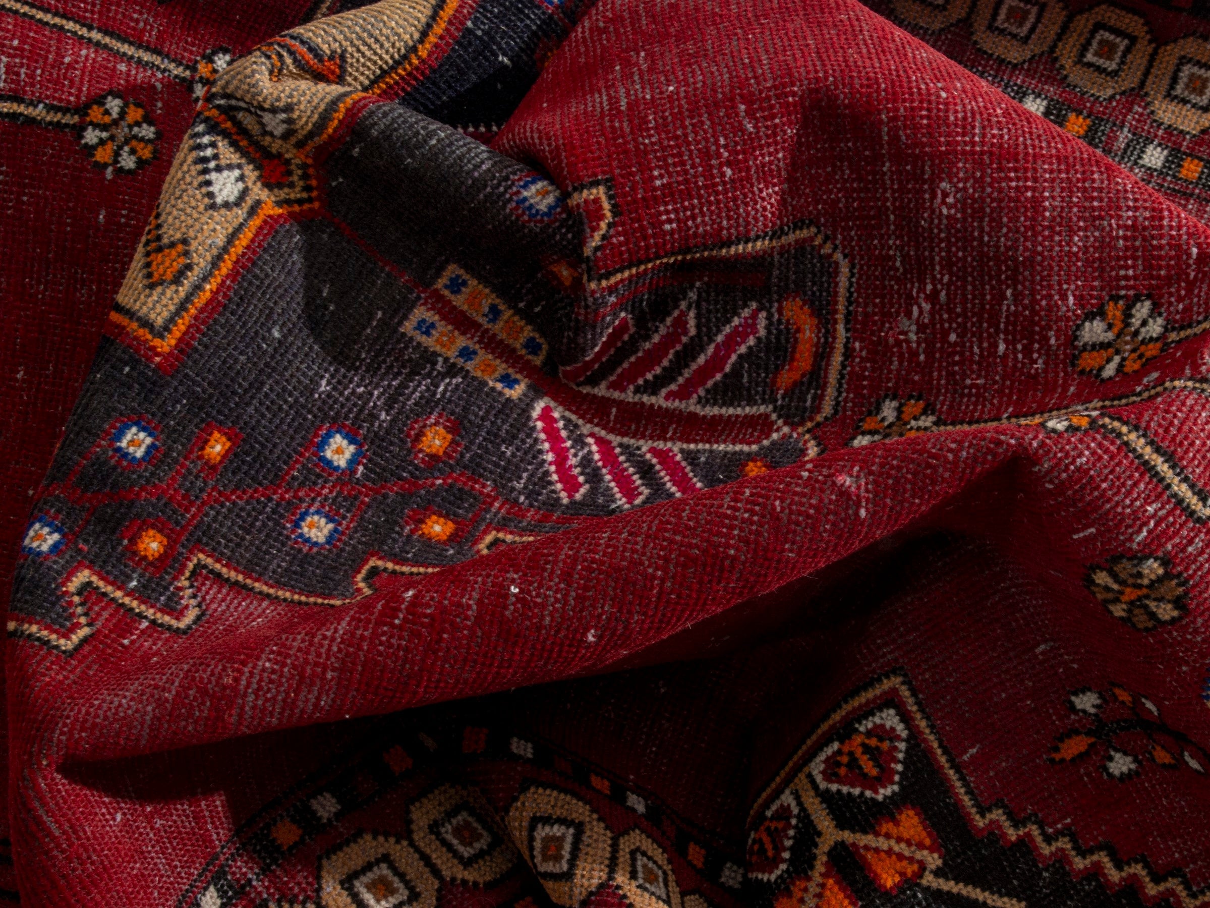 Persian Ferdos accent rug in burgundy and dark blue, view 19 of 20