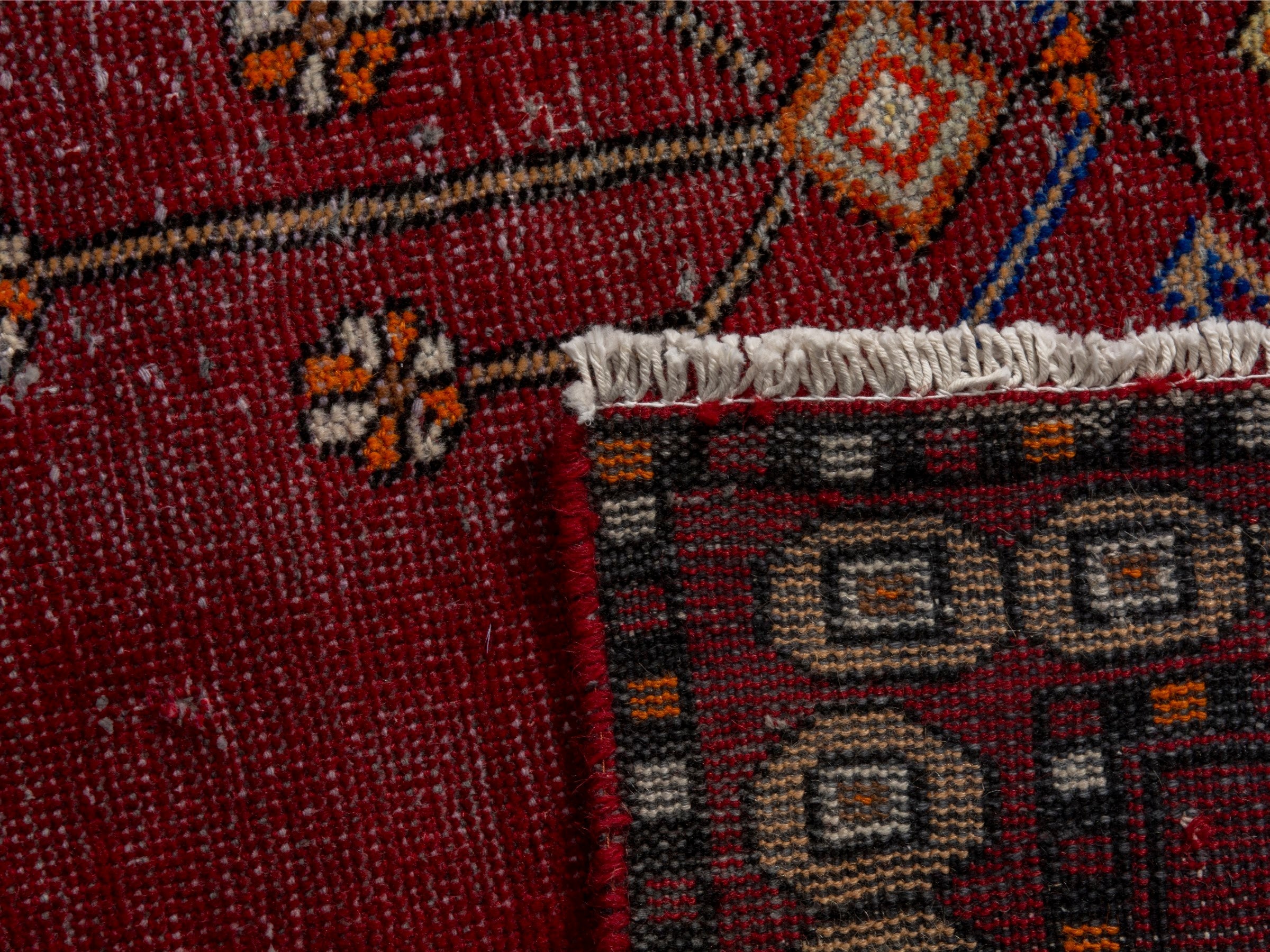 Persian Ferdos accent rug in burgundy and dark blue, view 20 of 20