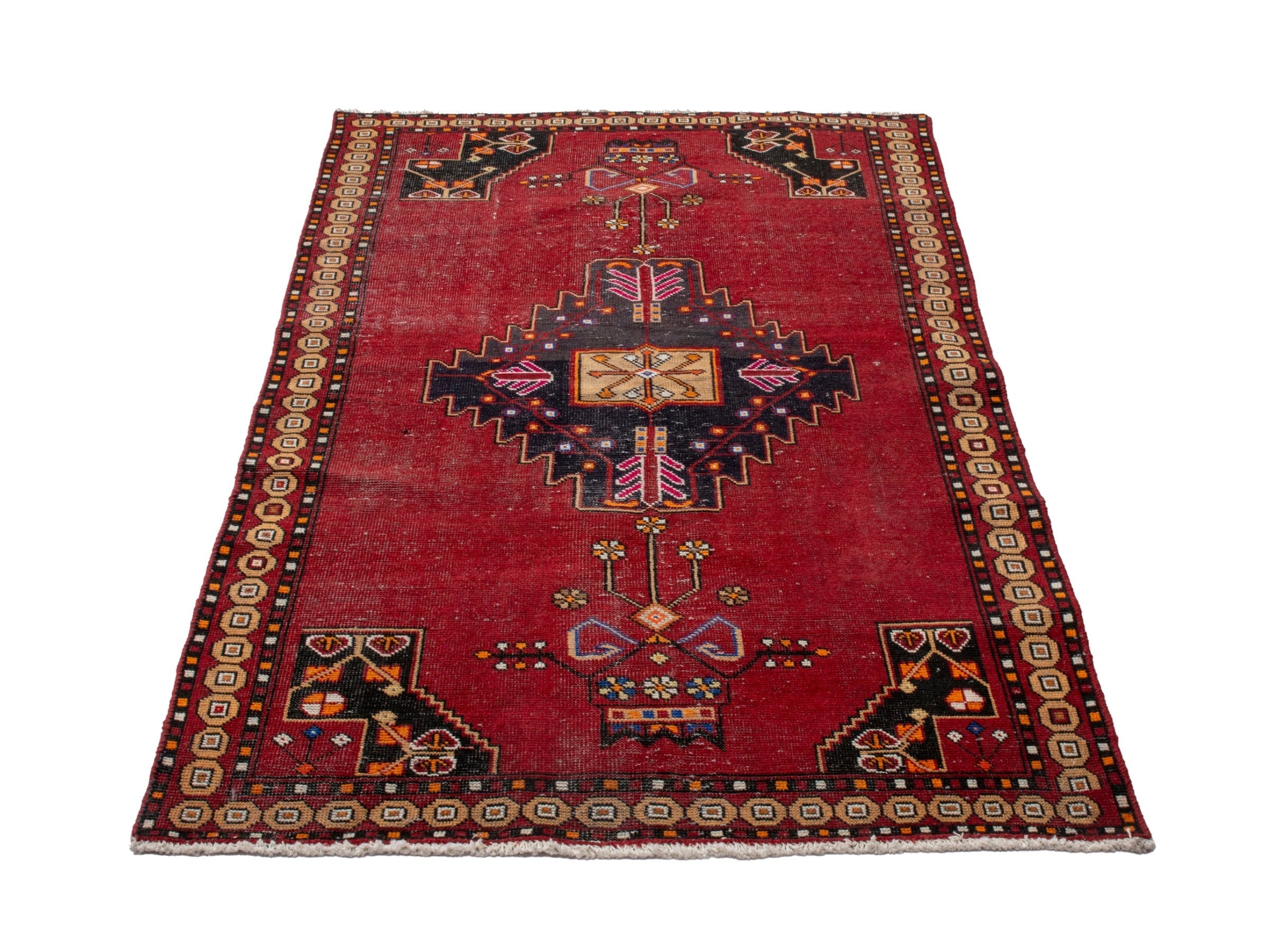 Persian Ferdos accent rug in burgundy and dark blue, view 2 of 20