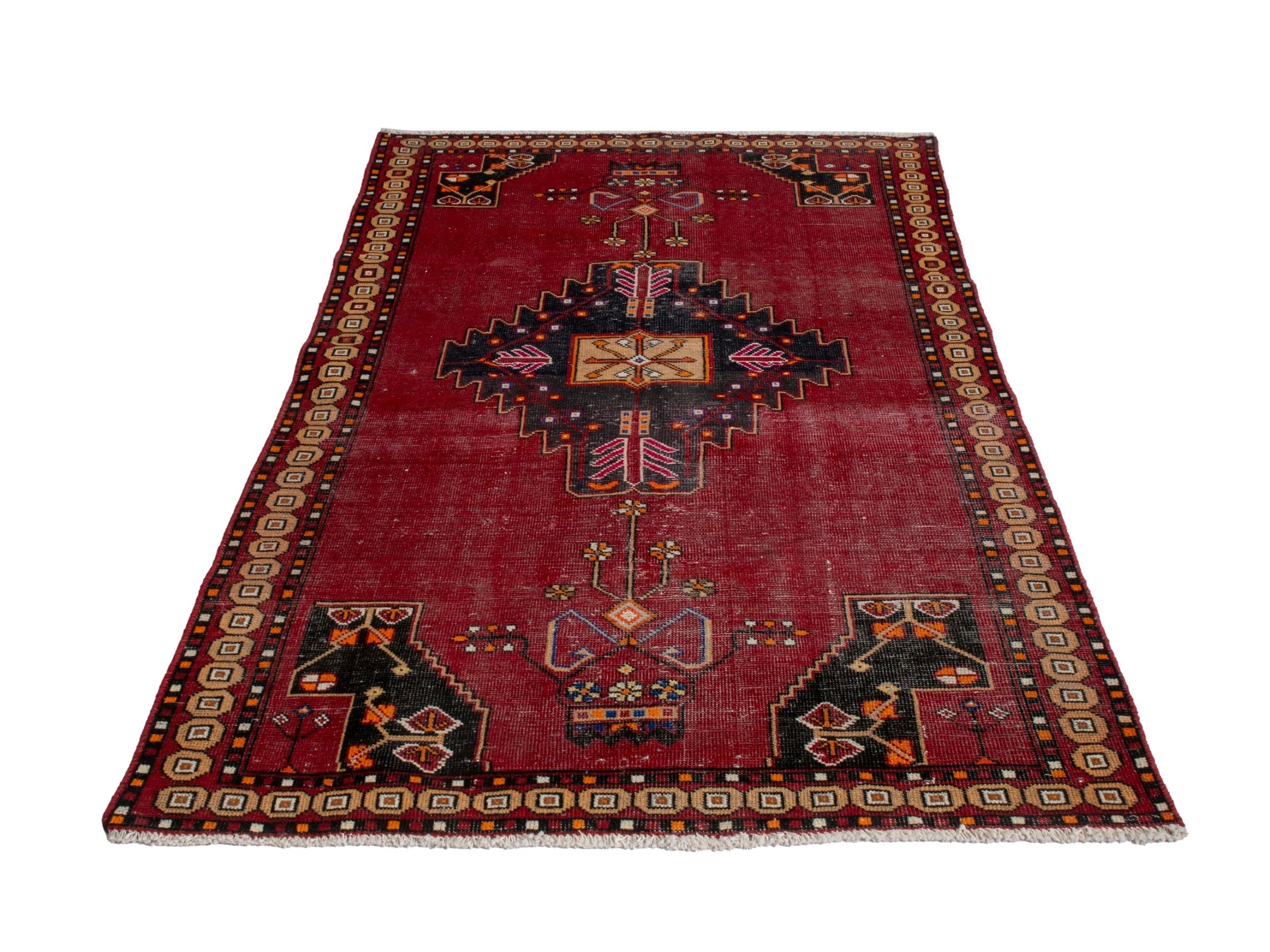 Persian Ferdos accent rug in burgundy and dark blue, view 3 of 20