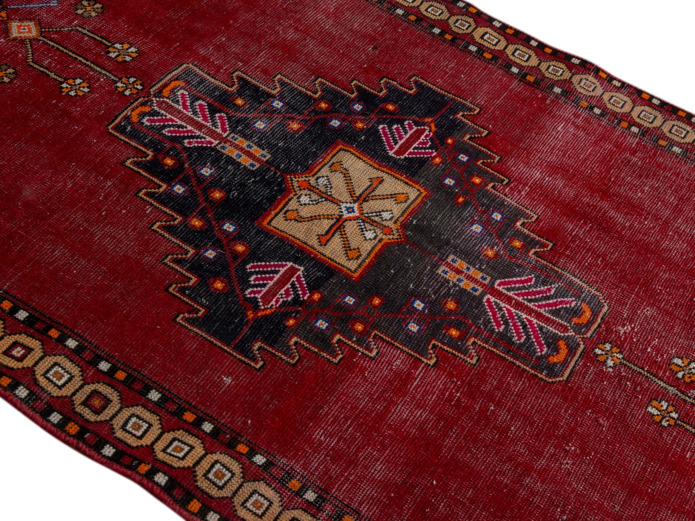 Persian Ferdos accent rug in burgundy and dark blue, view 4 of 20
