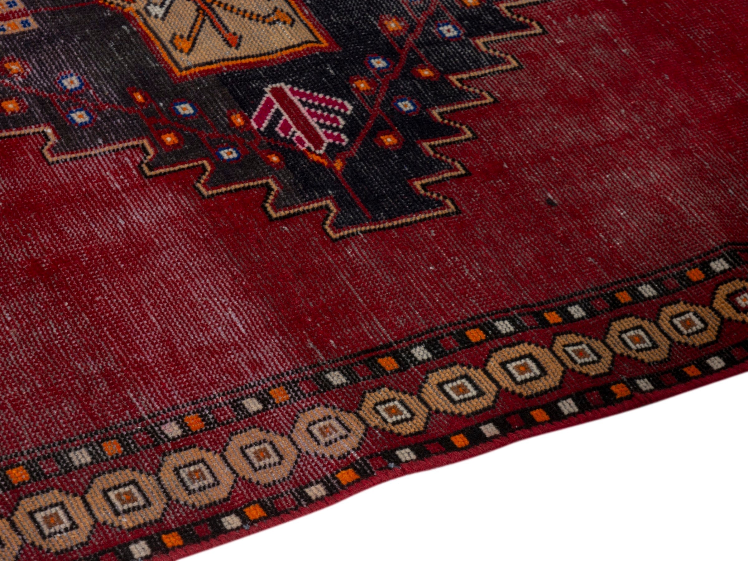 Persian Ferdos accent rug in burgundy and dark blue, view 6 of 20