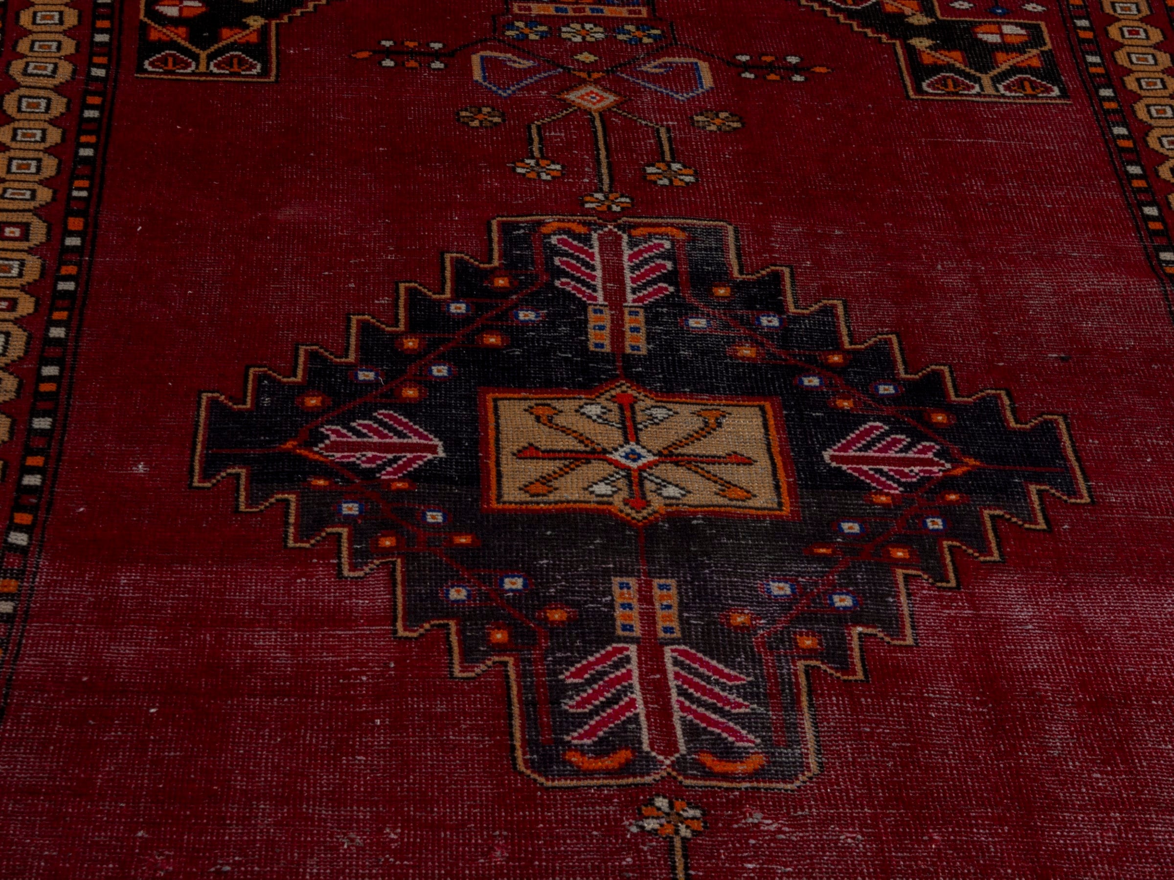 Persian Ferdos accent rug in burgundy and dark blue, view 7 of 20
