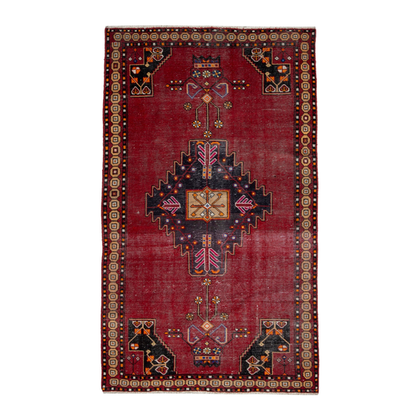 Persian Ferdos accent rug in burgundy and dark blue, 3'10" x 6'7"