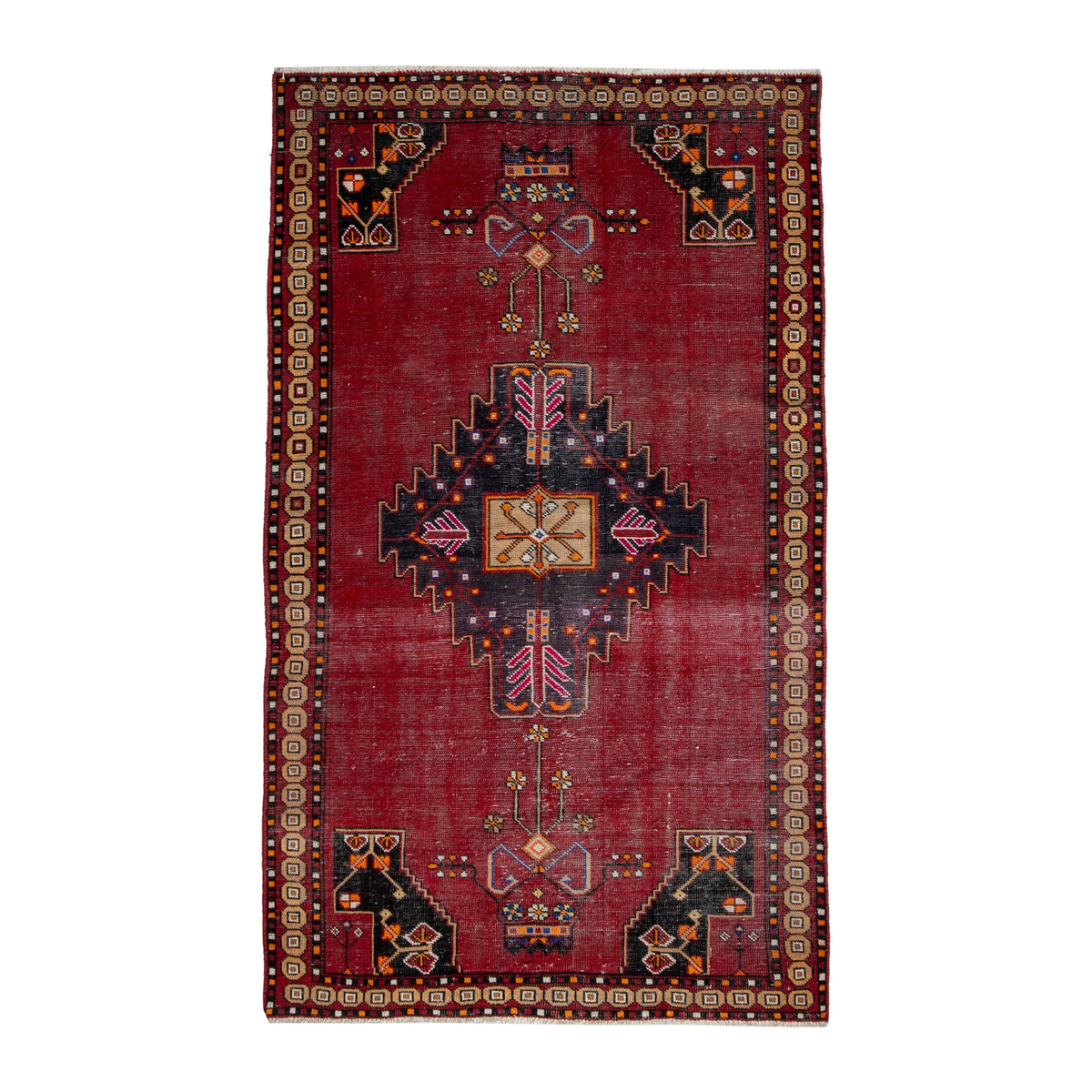 Persian Ferdos accent rug in burgundy and dark blue, 3'10" x 6'7"