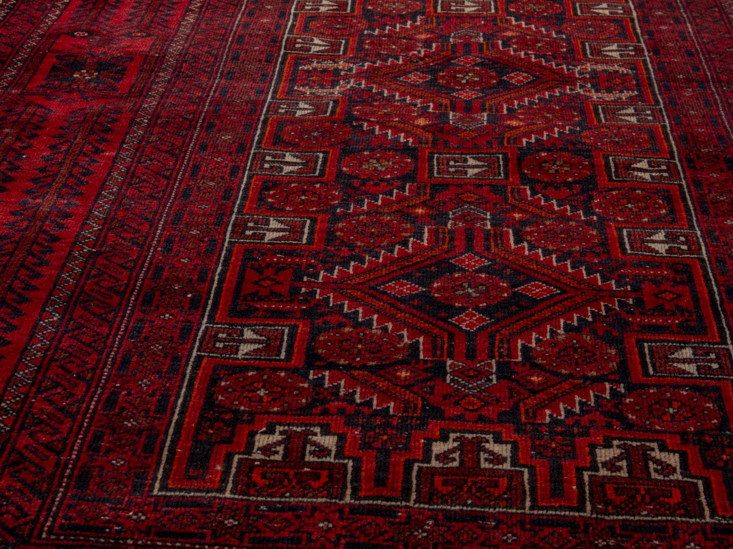 Persian Baluch accent rug in burgundy and deep red, view 8 of 19