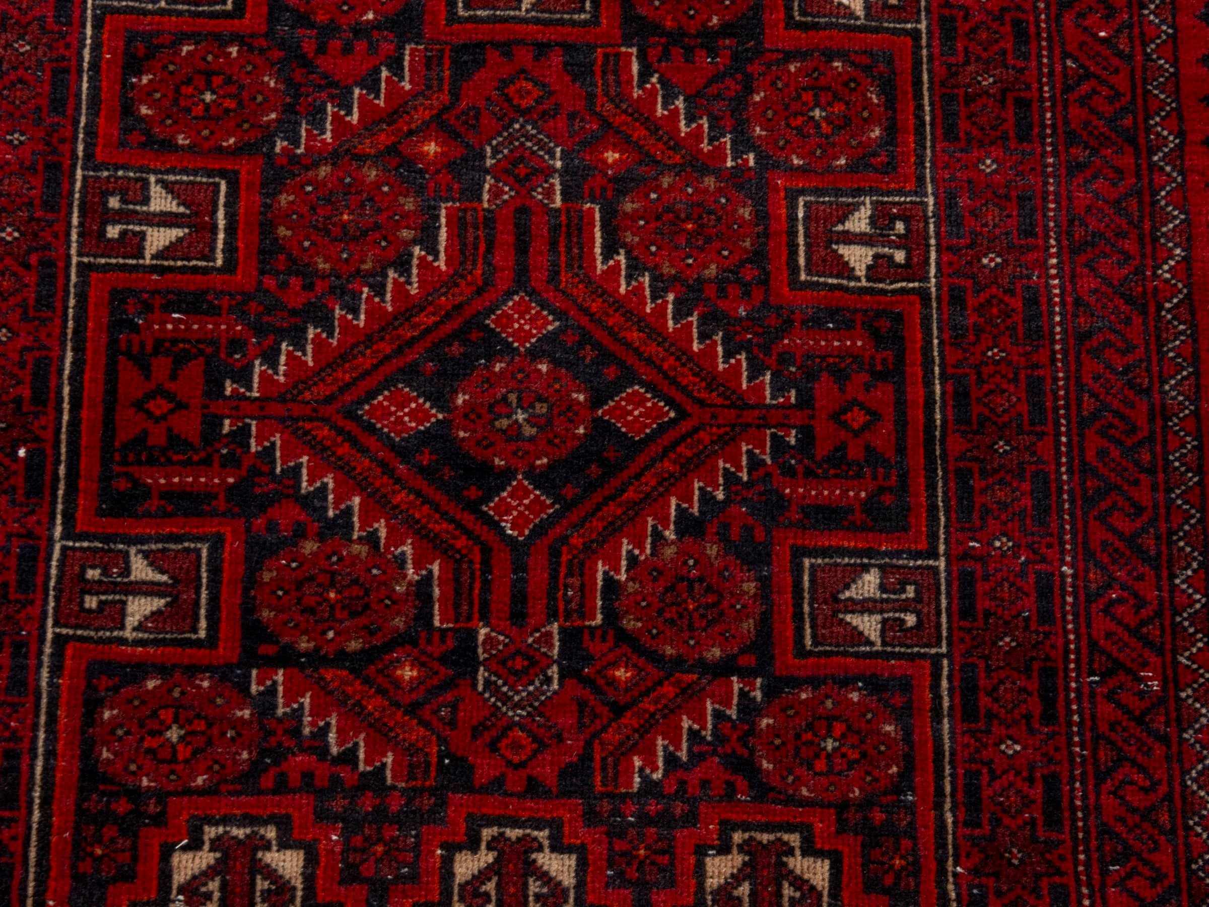 Persian Baluch accent rug in burgundy and deep red, view 12 of 19