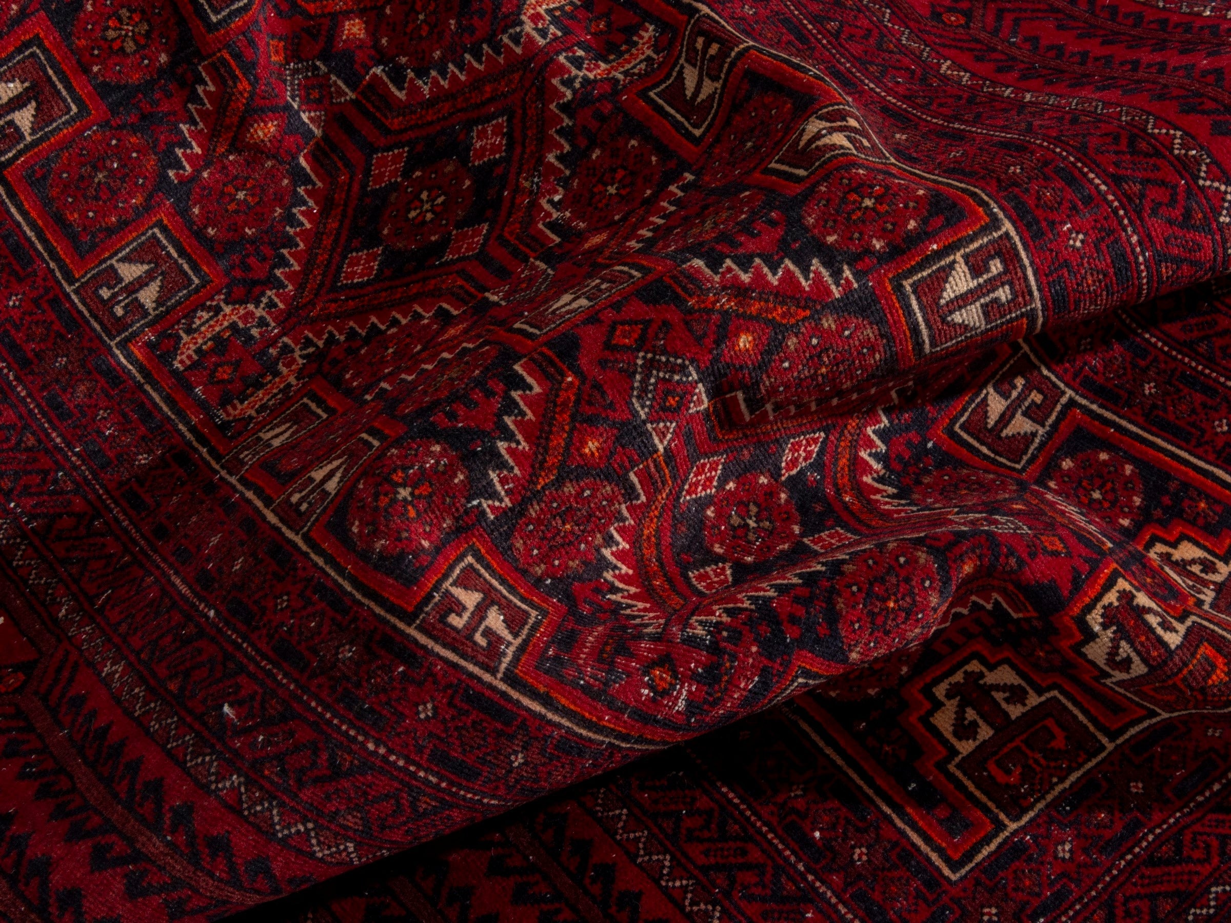 Persian Baluch accent rug in burgundy and deep red, view 15 of 19