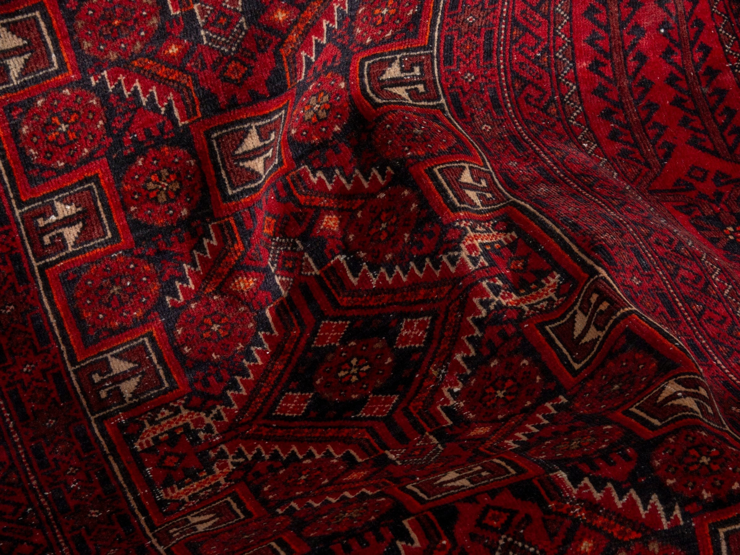 Persian Baluch accent rug in burgundy and deep red, view 16 of 19