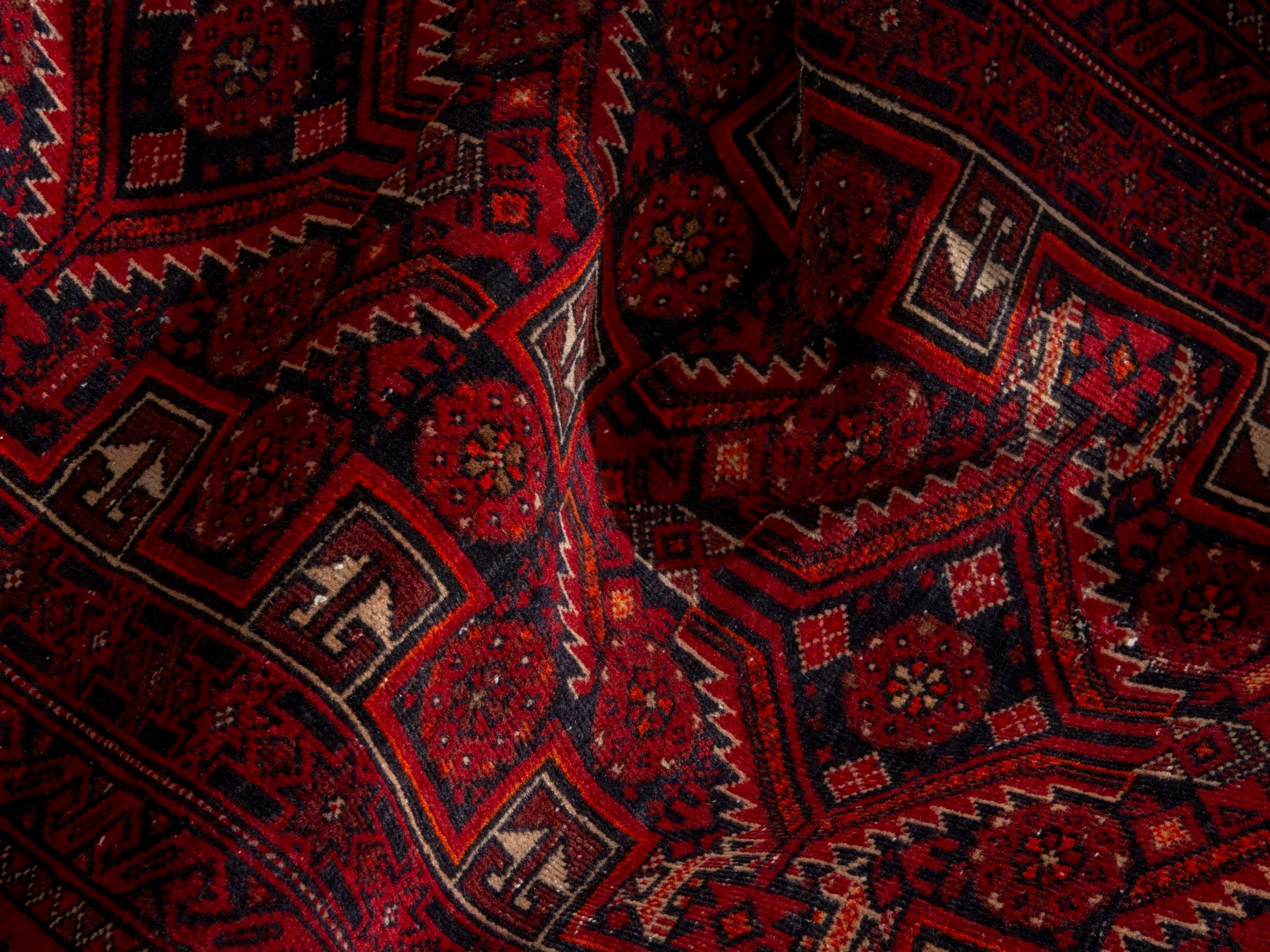 Persian Baluch accent rug in burgundy and deep red, view 17 of 19