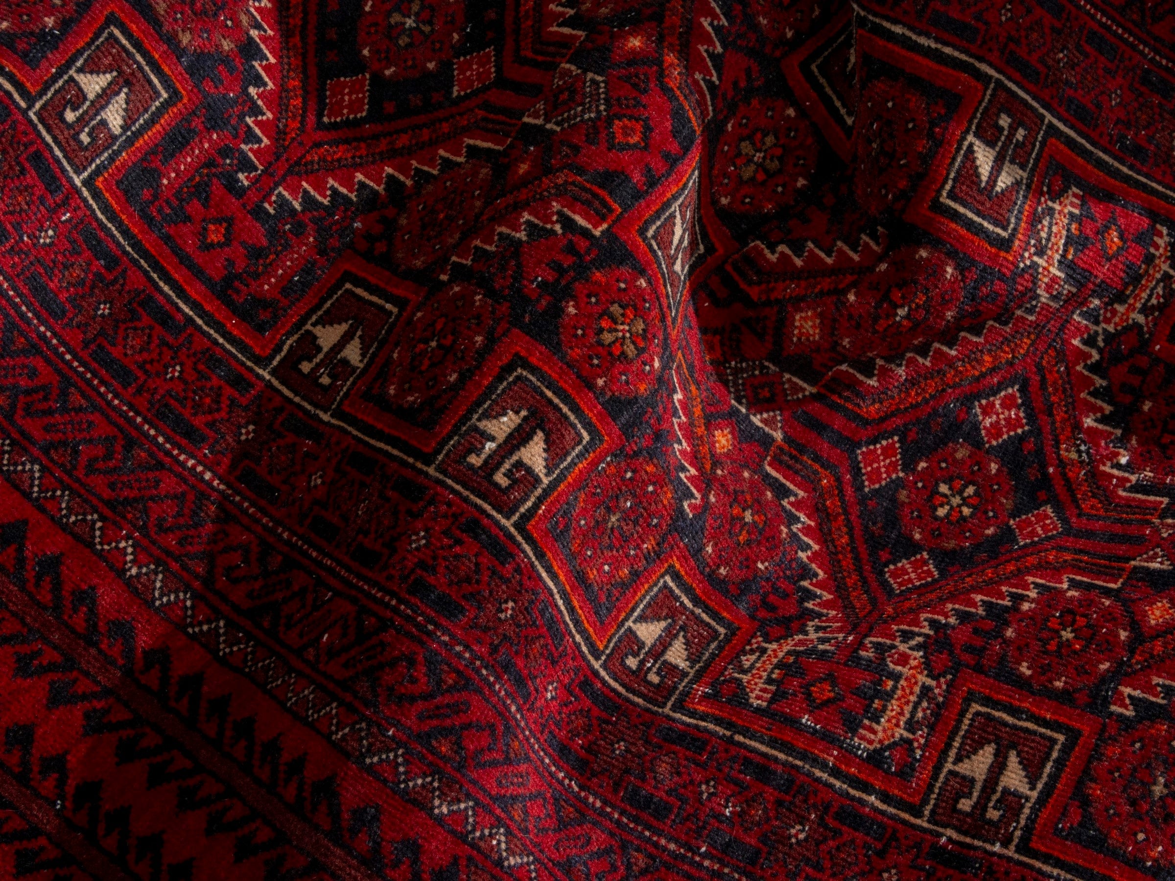 Persian Baluch accent rug in burgundy and deep red, view 18 of 19