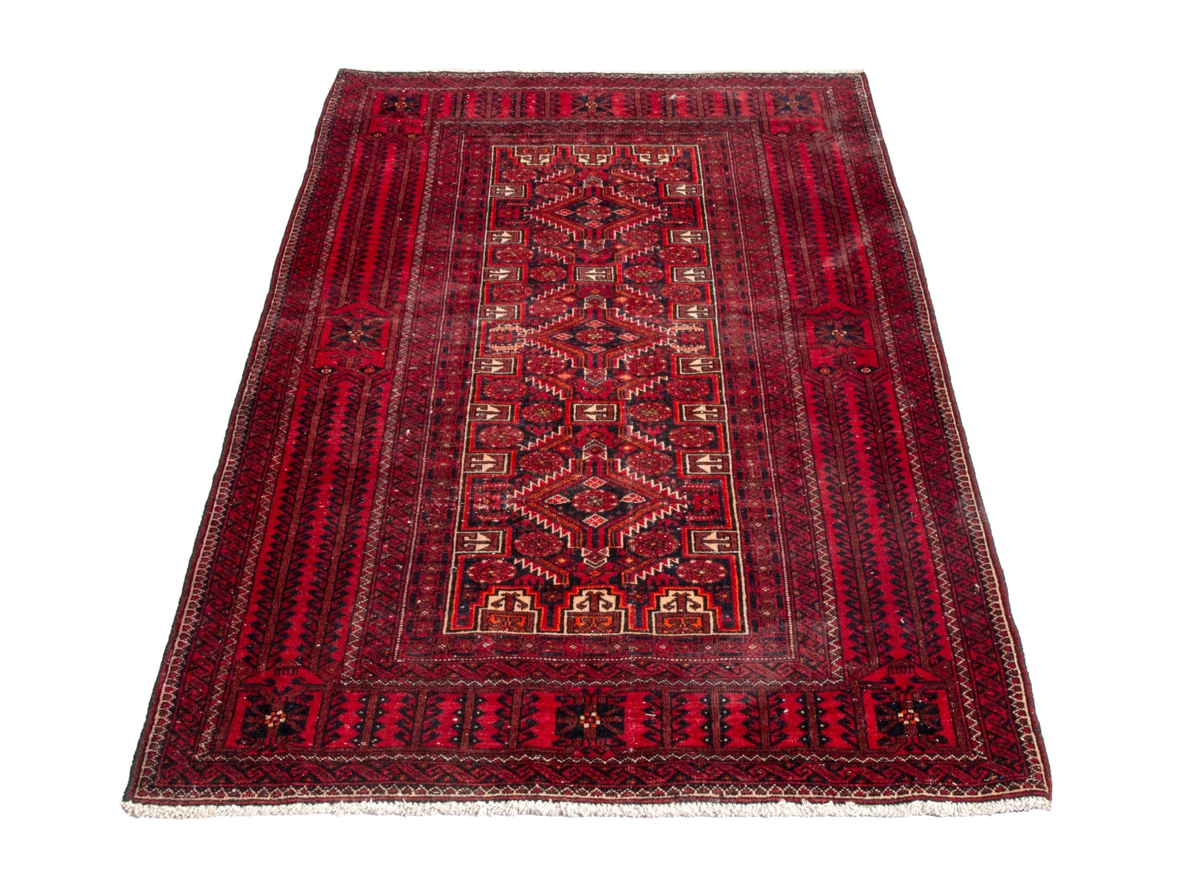 Persian Baluch accent rug in burgundy and deep red, view 2 of 19