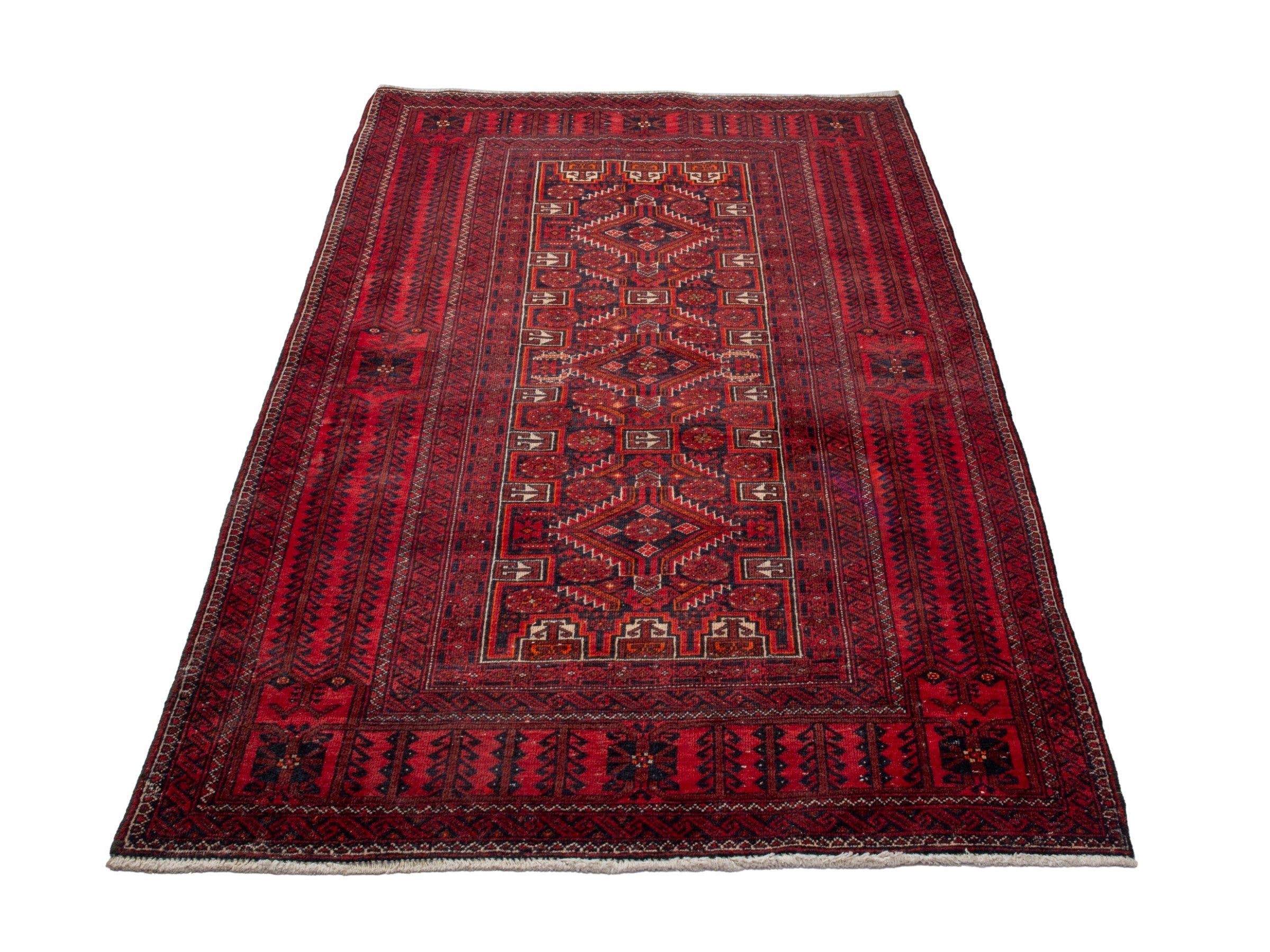 Persian Baluch accent rug in burgundy and deep red, view 3 of 19